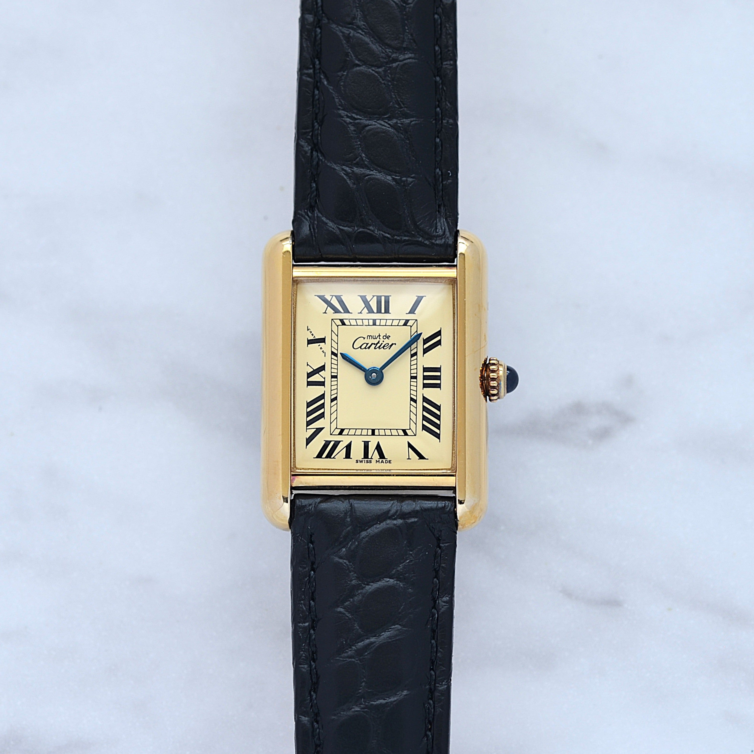 【Cartier】カルティエ マストタンクSM 後期型 アイボリーローマ 純正Dバックル付き