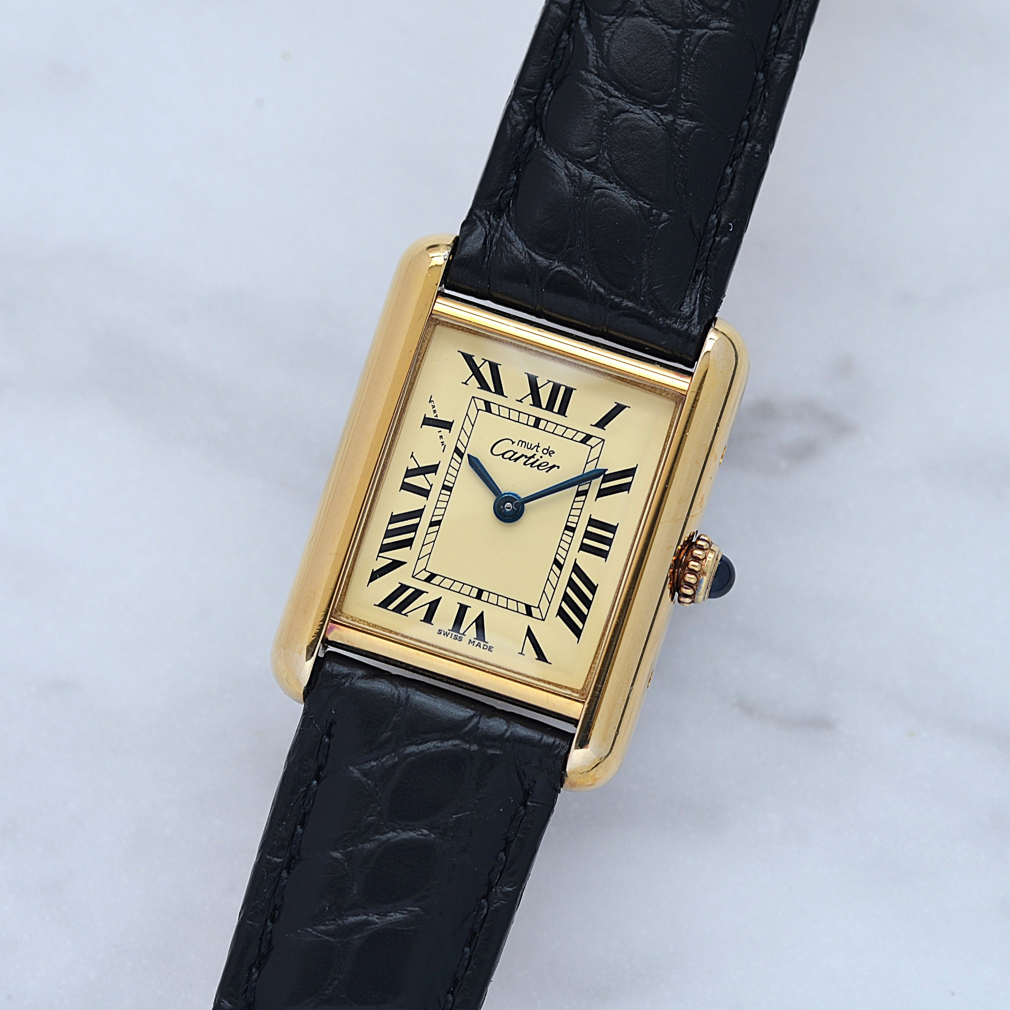 【Cartier】カルティエ マストタンクSM 後期型 アイボリーローマ 純正Dバックル付き