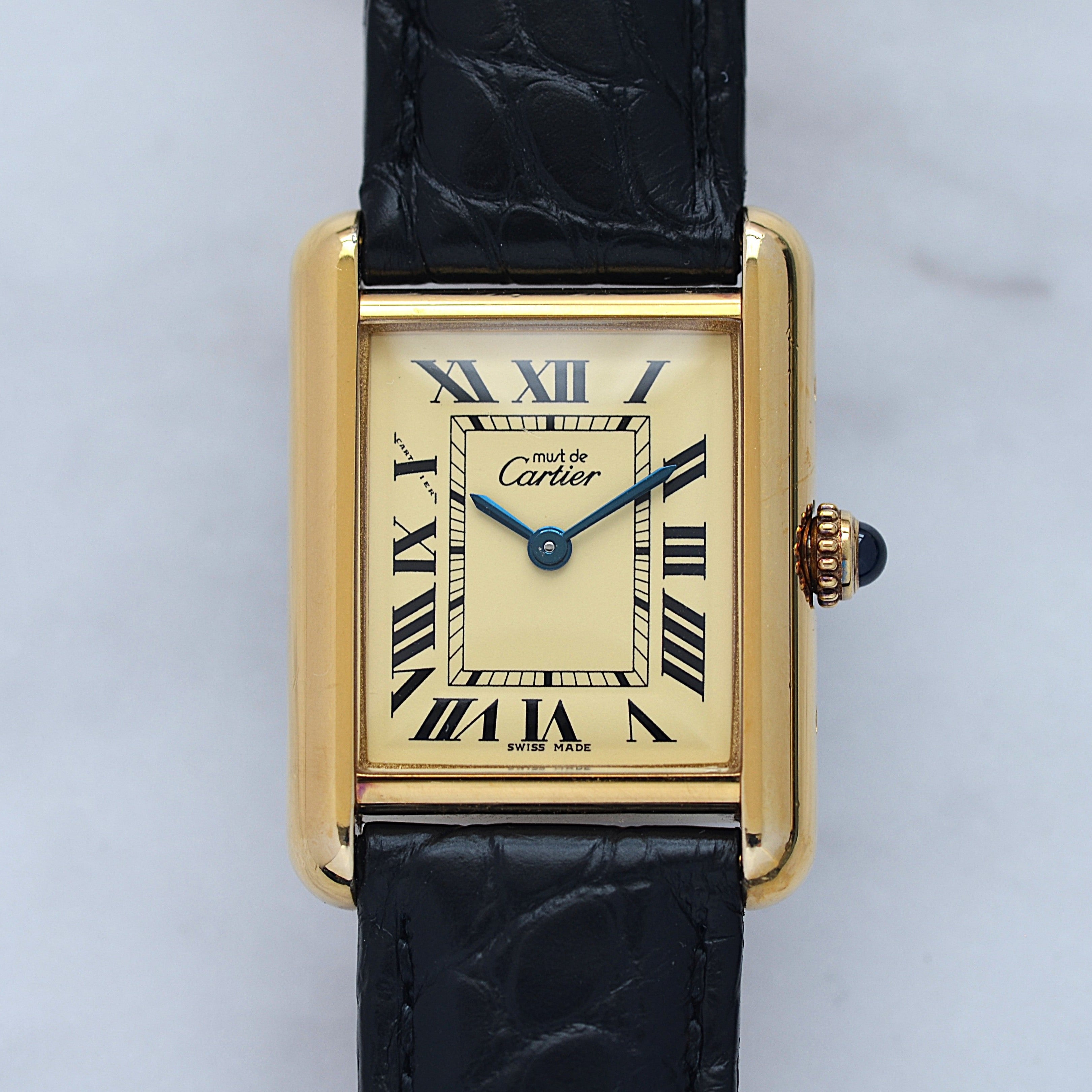 【Cartier】カルティエ マストタンクSM 後期型 アイボリーローマ 純正Dバックル付き