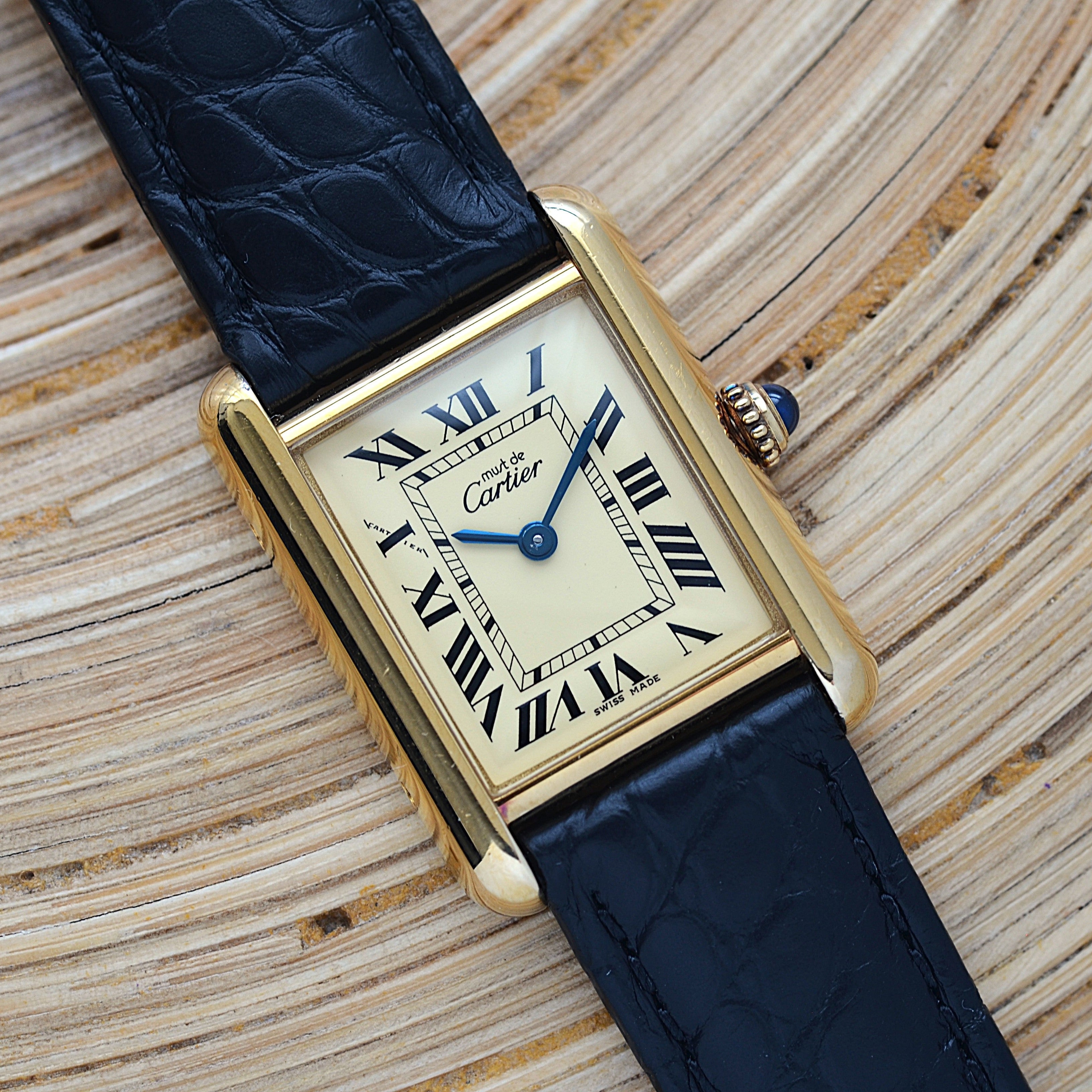 【Cartier】カルティエ マストタンクSM 後期型 アイボリーローマ 純正Dバックル付き