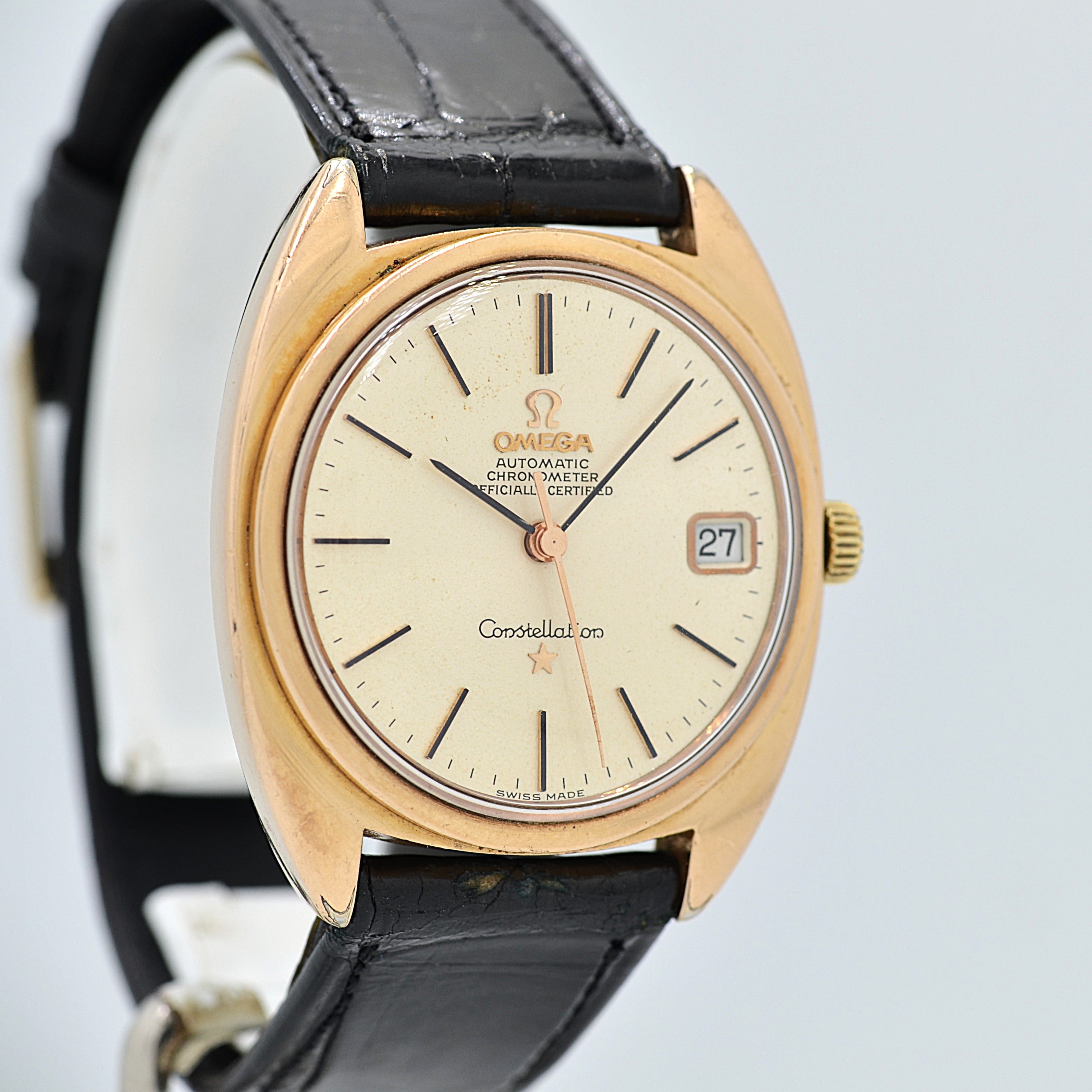 [歐米茄] 歐米茄星座系列日期顯示 C-Line 粉紅金錶殼配正品錶扣