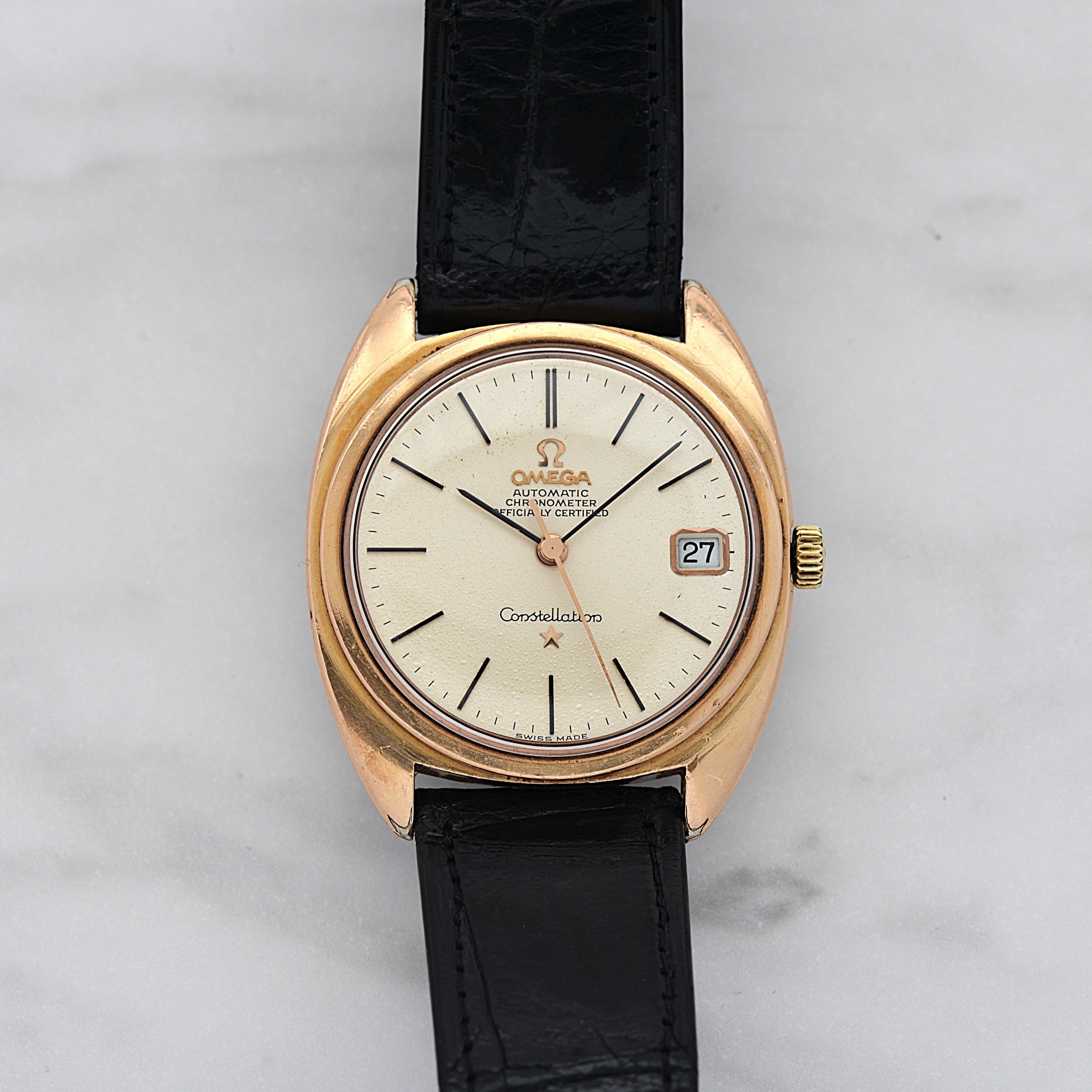 [歐米茄] 歐米茄星座系列日期顯示 C-Line 粉紅金錶殼配正品錶扣