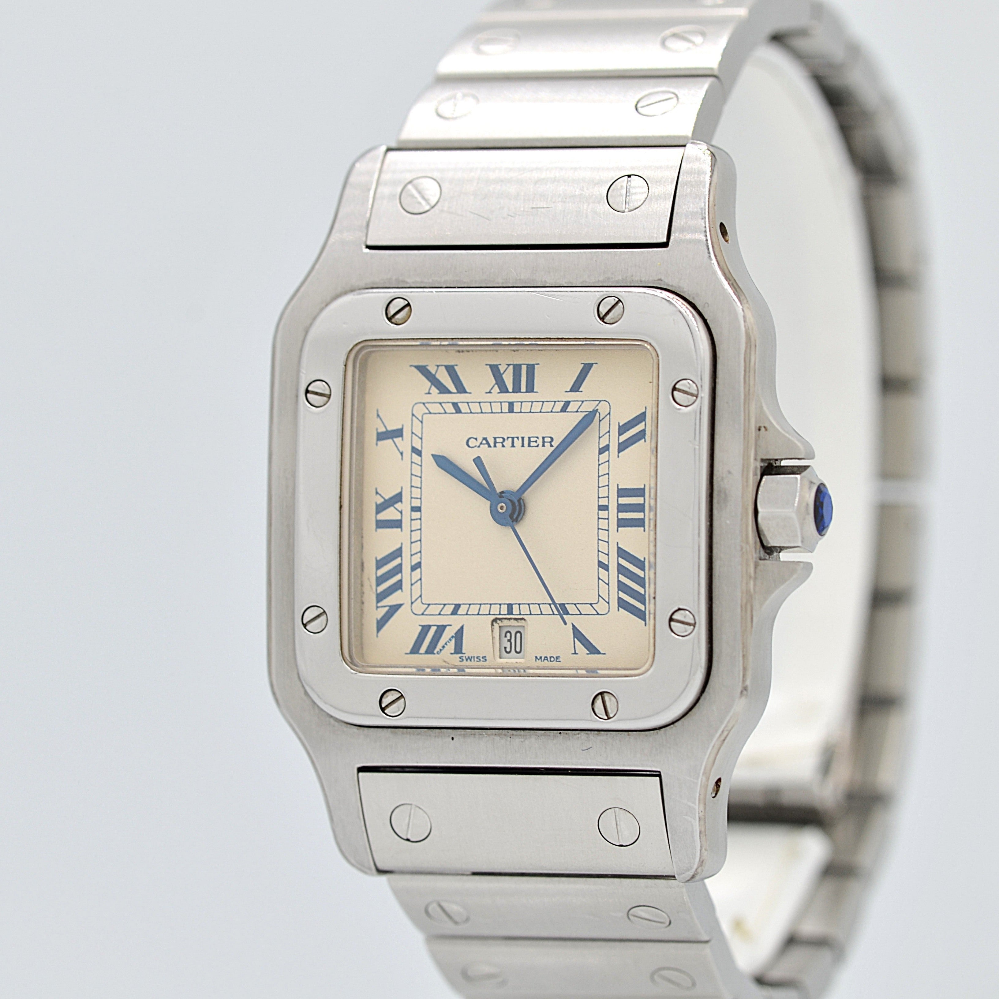 【Cartier】カルティエ サントスガルベLM ブルーローマ文字盤 後期型ブレスレット仕様 修理明細書付き