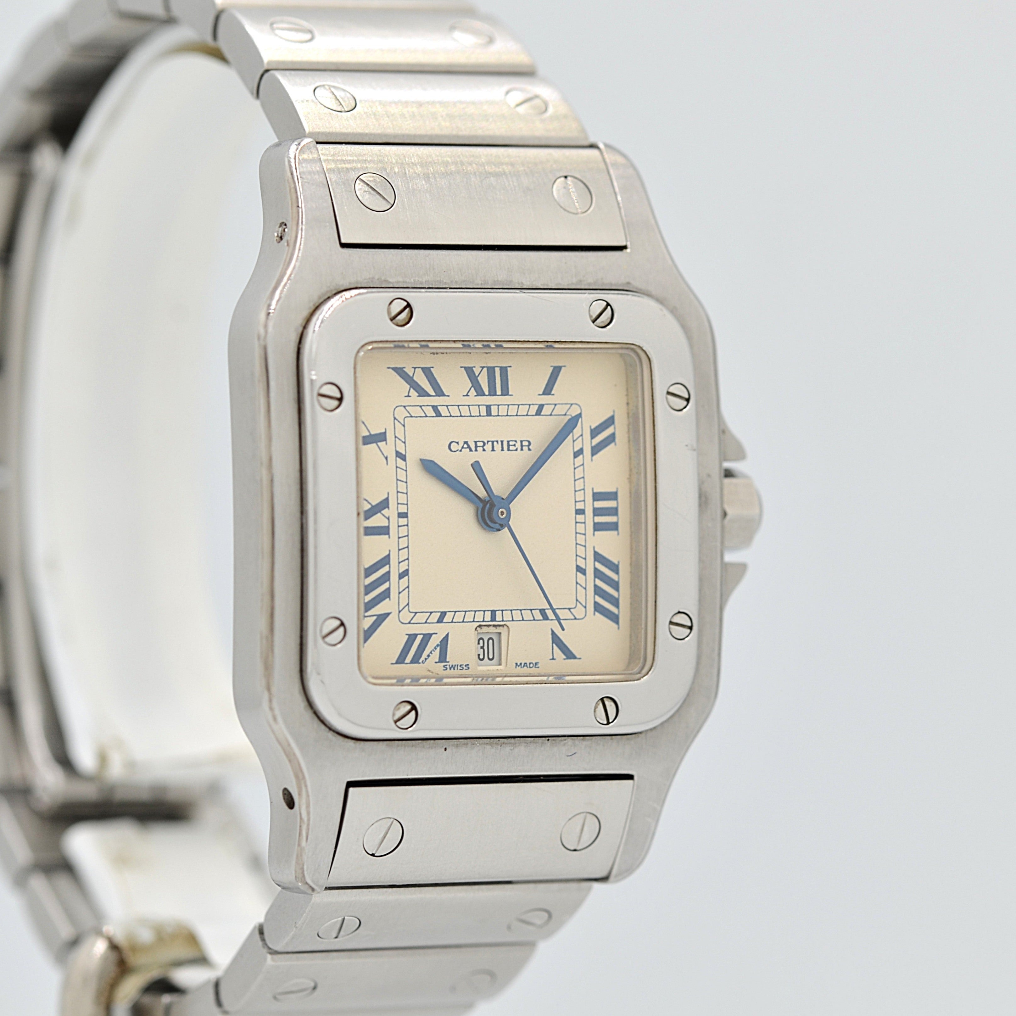 【Cartier】カルティエ サントスガルベLM ブルーローマ文字盤 後期型ブレスレット仕様 修理明細書付き