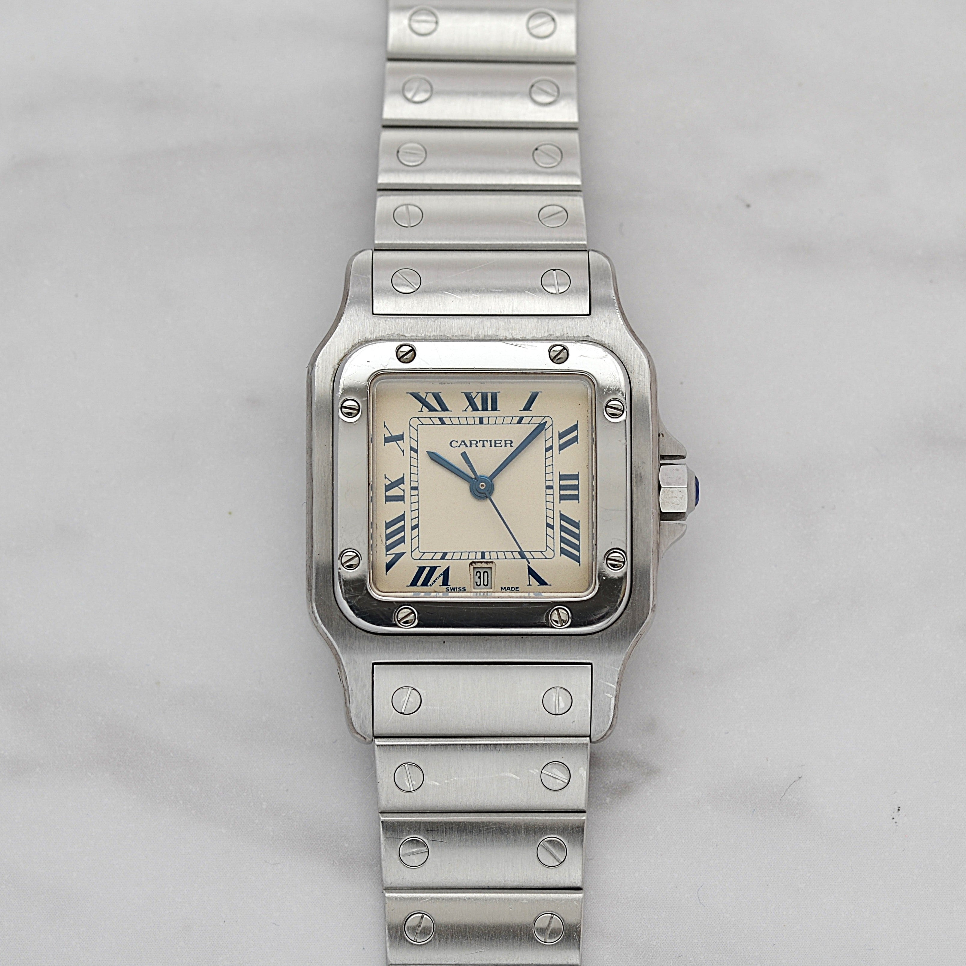 【Cartier】カルティエ サントスガルベLM ブルーローマ文字盤 後期型ブレスレット仕様 修理明細書付き