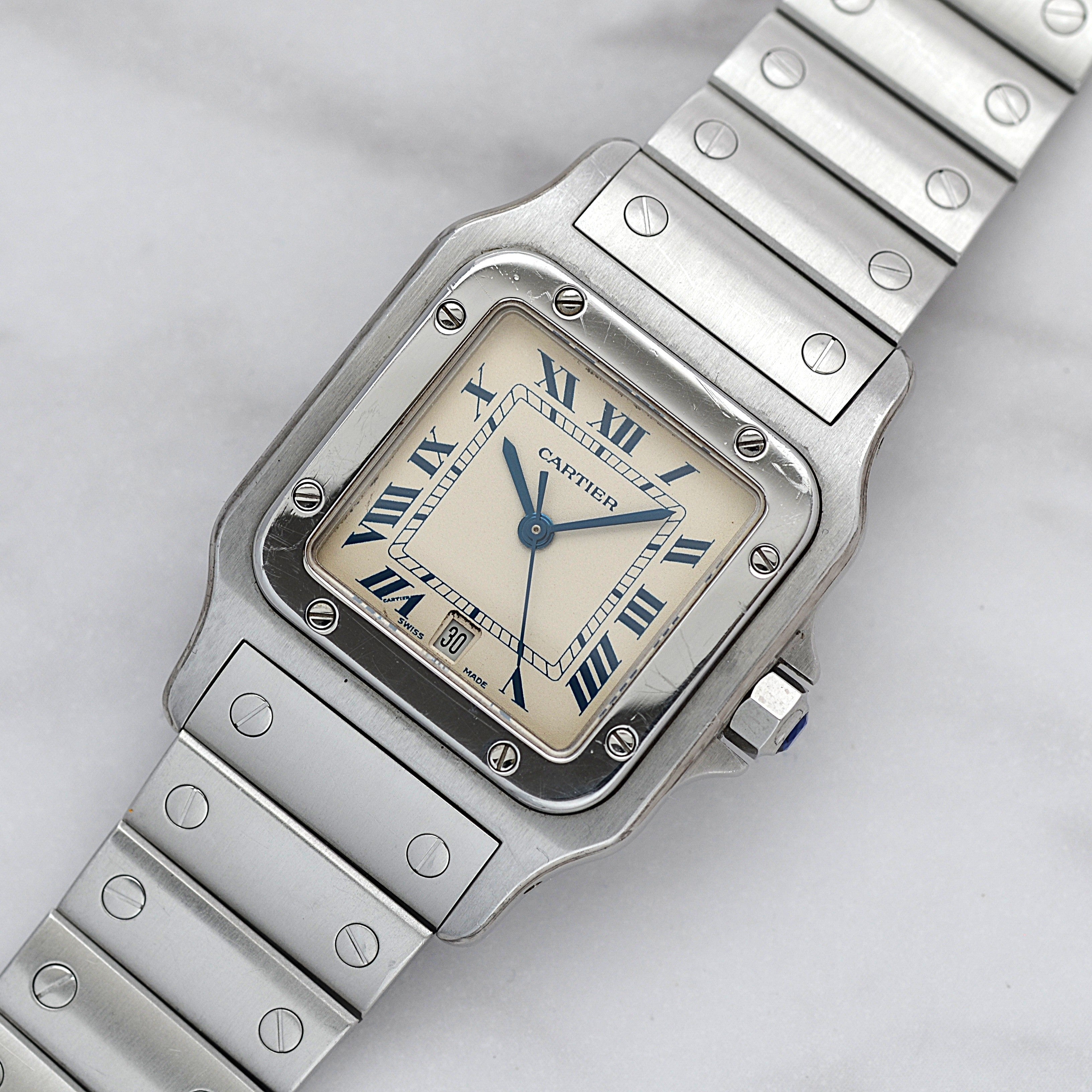 【Cartier】カルティエ サントスガルベLM ブルーローマ文字盤 後期型ブレスレット仕様 修理明細書付き