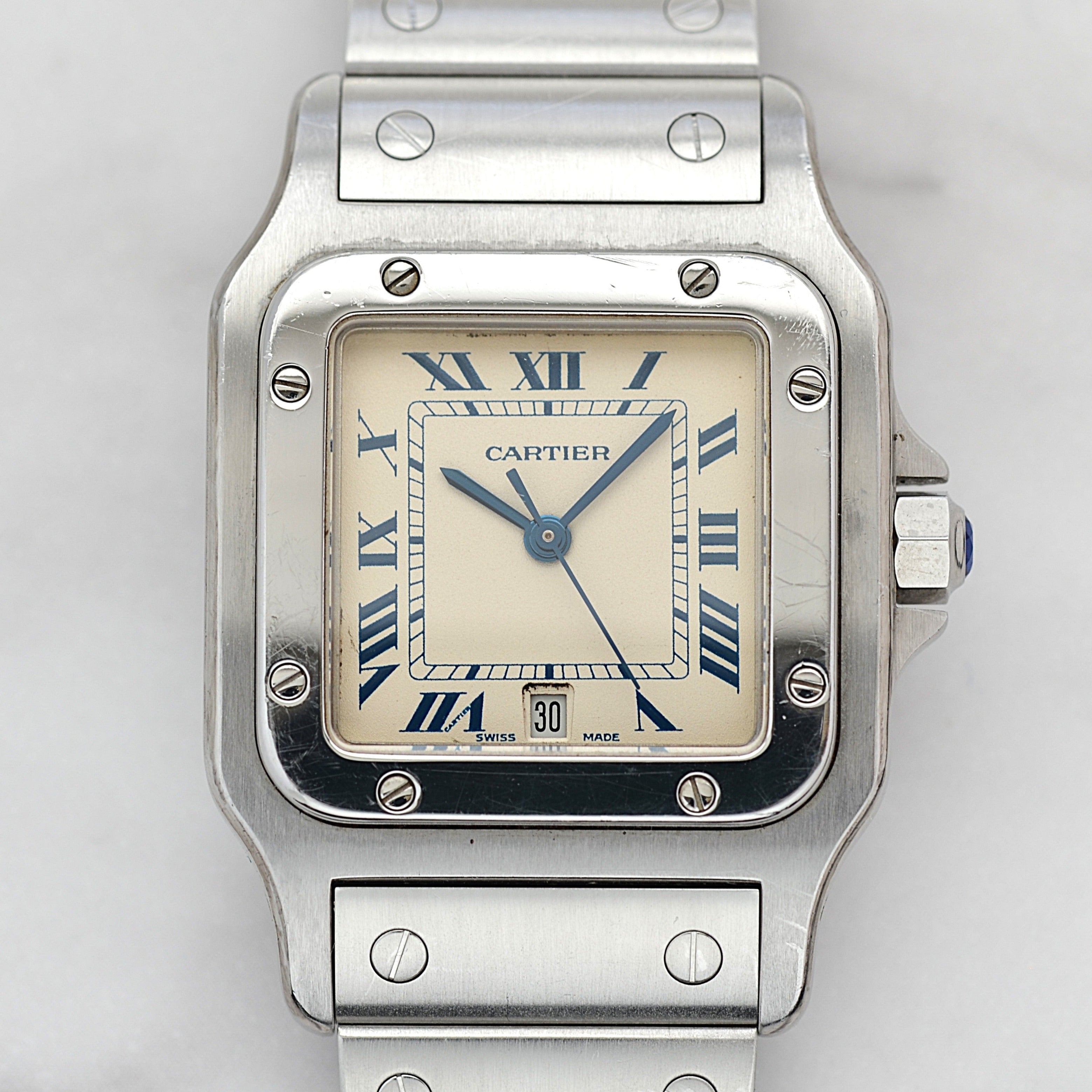 【Cartier】カルティエ サントスガルベLM ブルーローマ文字盤 後期型ブレスレット仕様 修理明細書付き