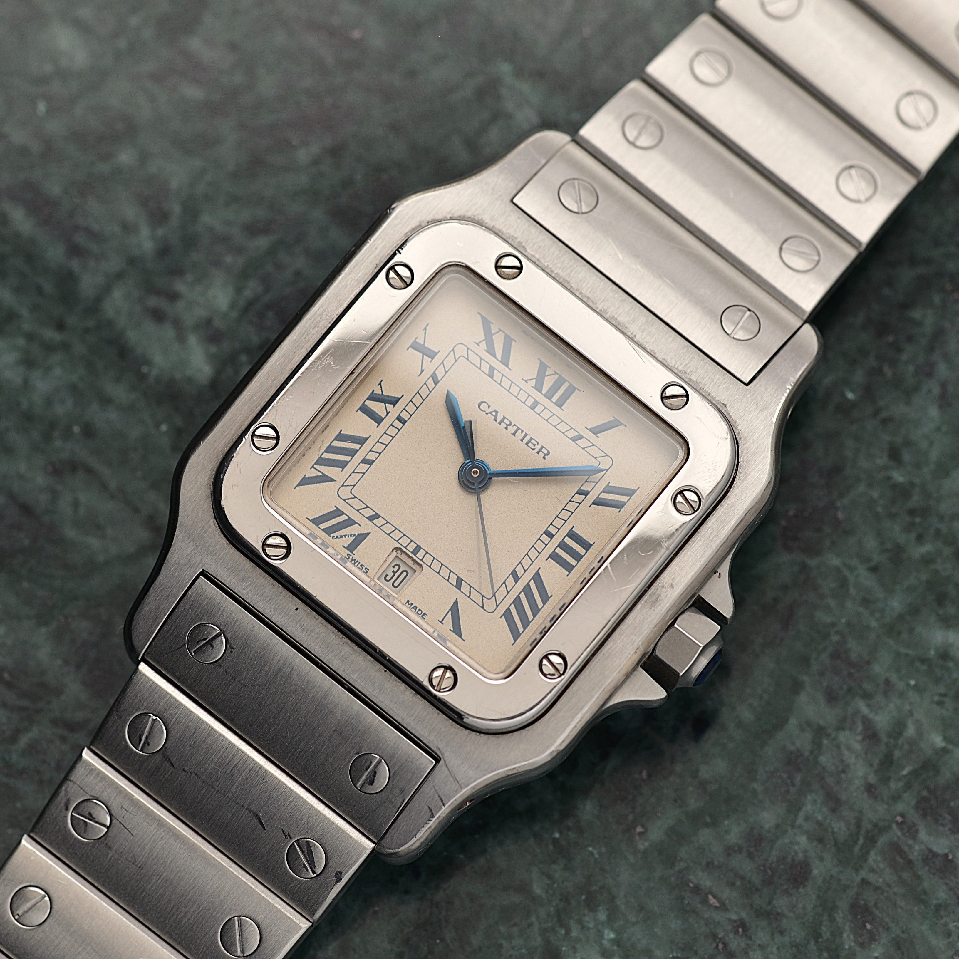 【Cartier】カルティエ サントスガルベLM ブルーローマ文字盤 後期型ブレスレット仕様 修理明細書付き