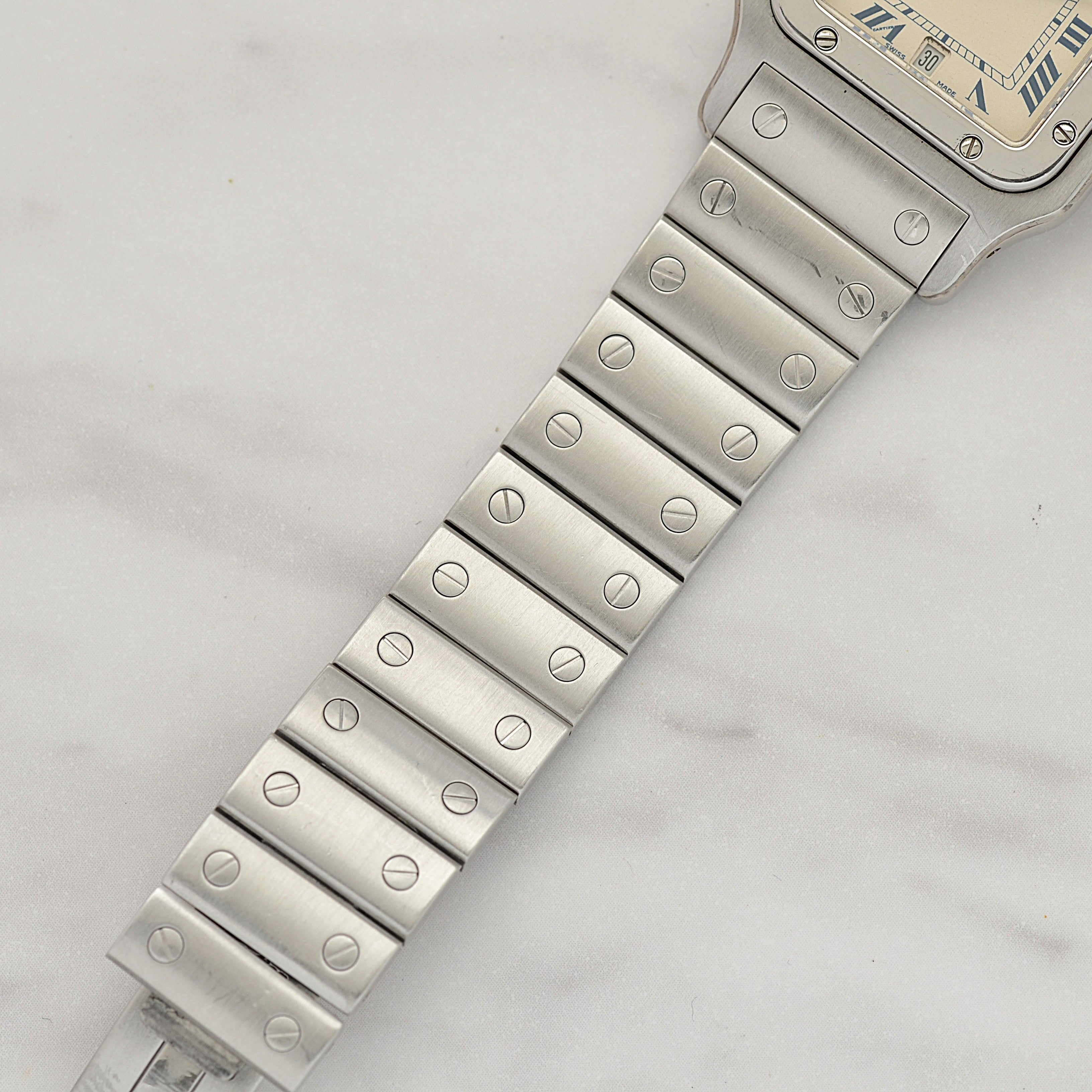 【Cartier】カルティエ サントスガルベLM ブルーローマ文字盤 後期型ブレスレット仕様 修理明細書付き