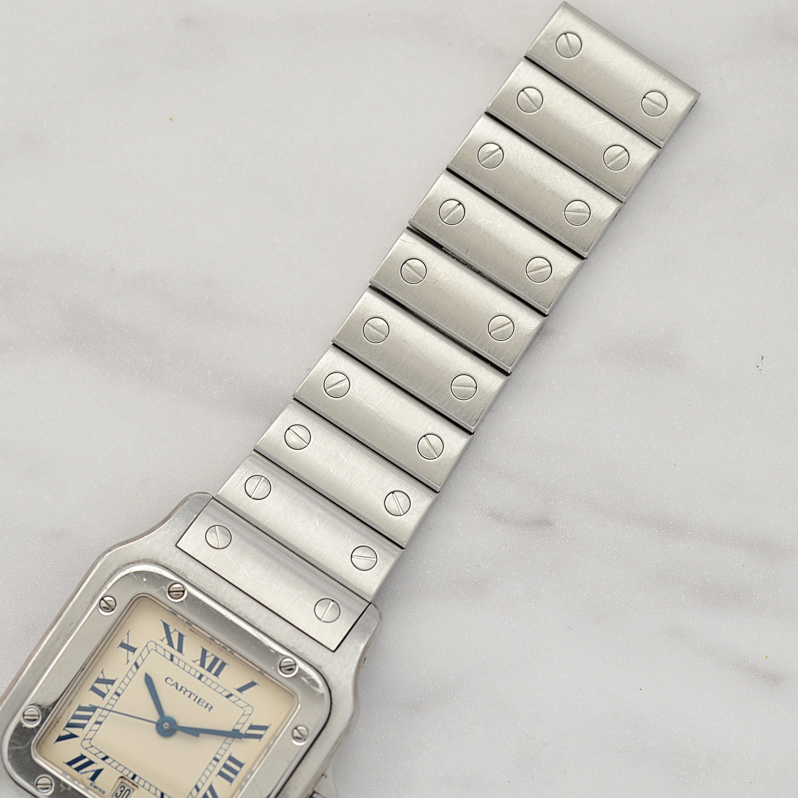 【Cartier】カルティエ サントスガルベLM ブルーローマ文字盤 後期型ブレスレット仕様 修理明細書付き