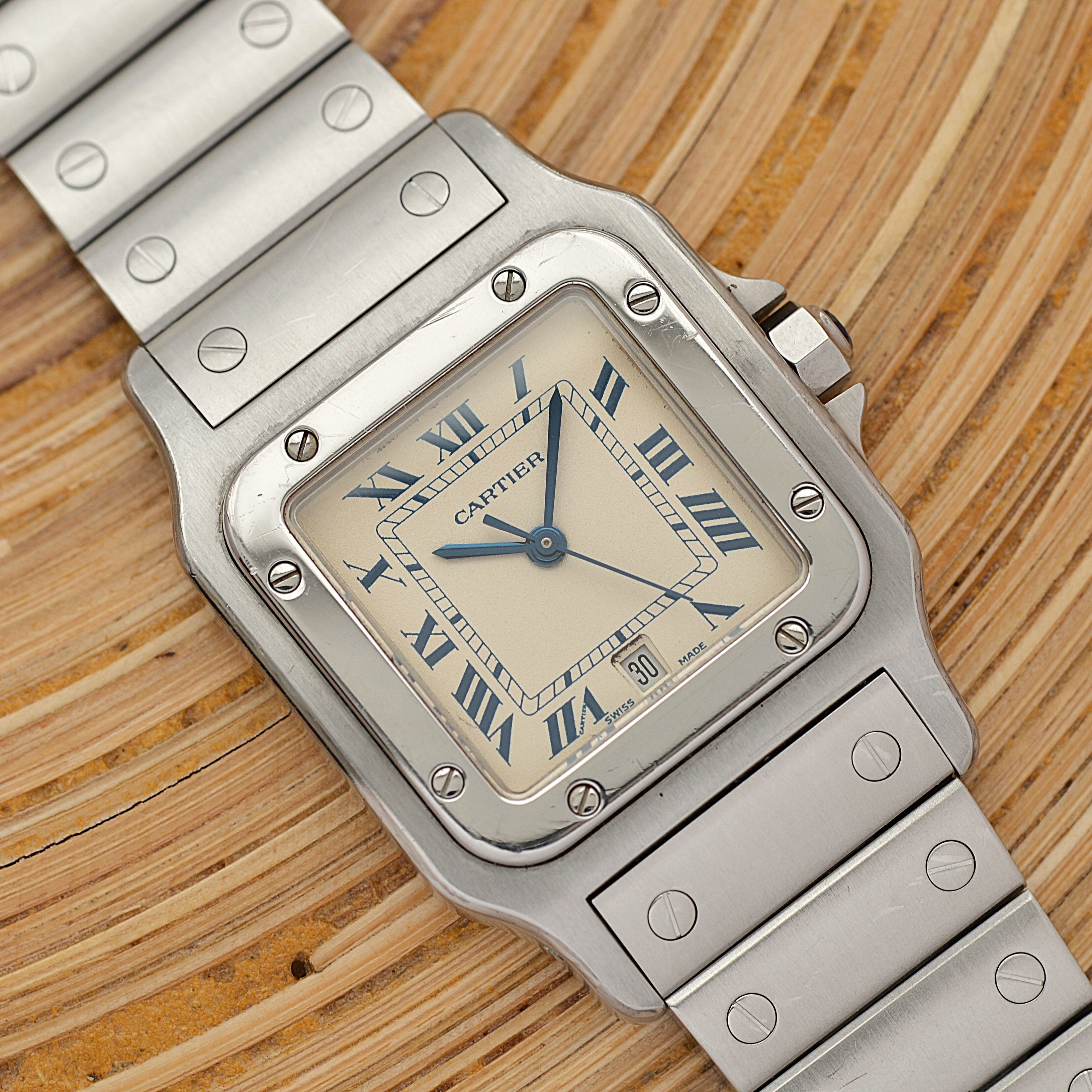 【Cartier】カルティエ サントスガルベLM ブルーローマ文字盤 後期型ブレスレット仕様 修理明細書付き