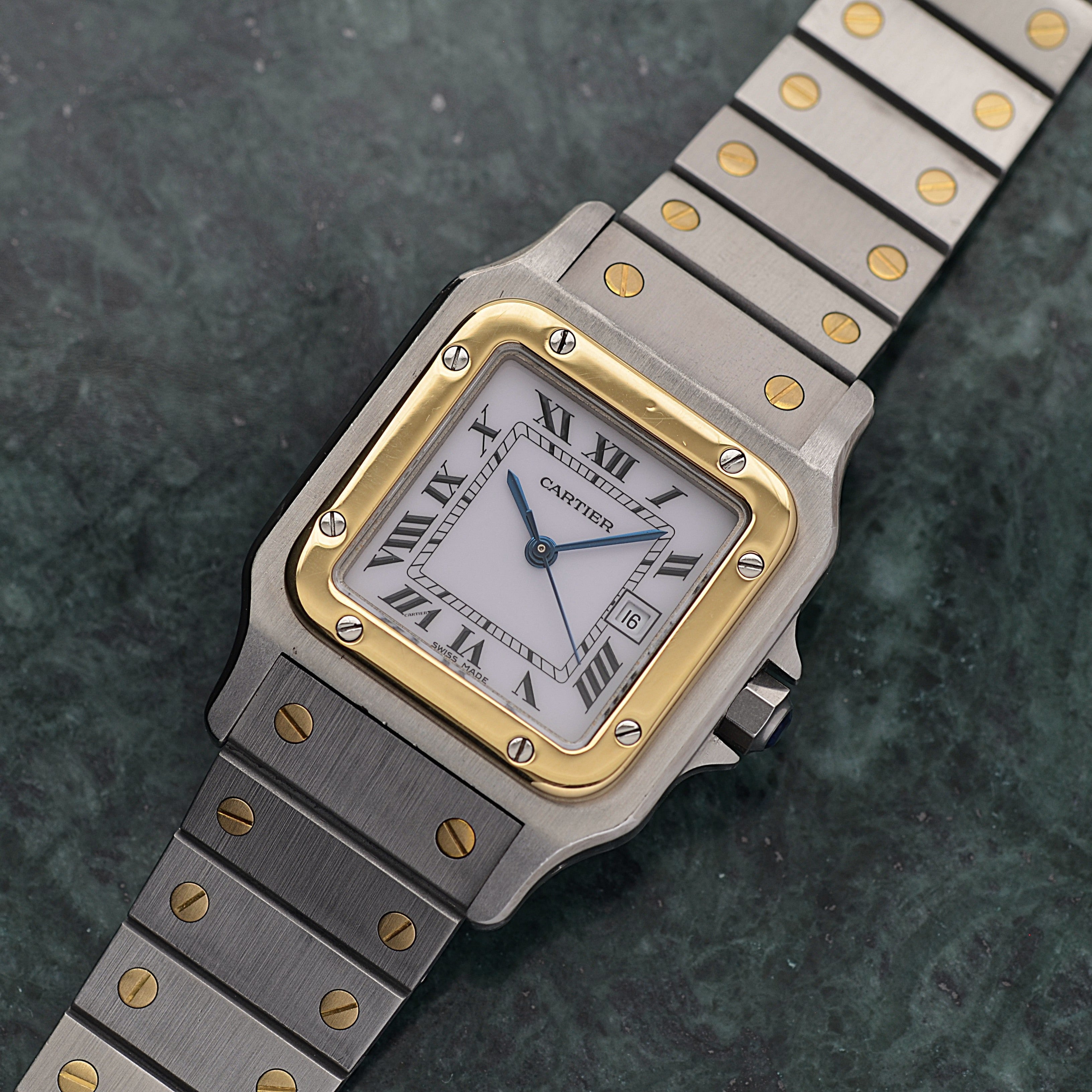 【Cartier】カルティエ サントスガルベ LM 18KYG×SS SWISS MADE 表記 修理明細書付き