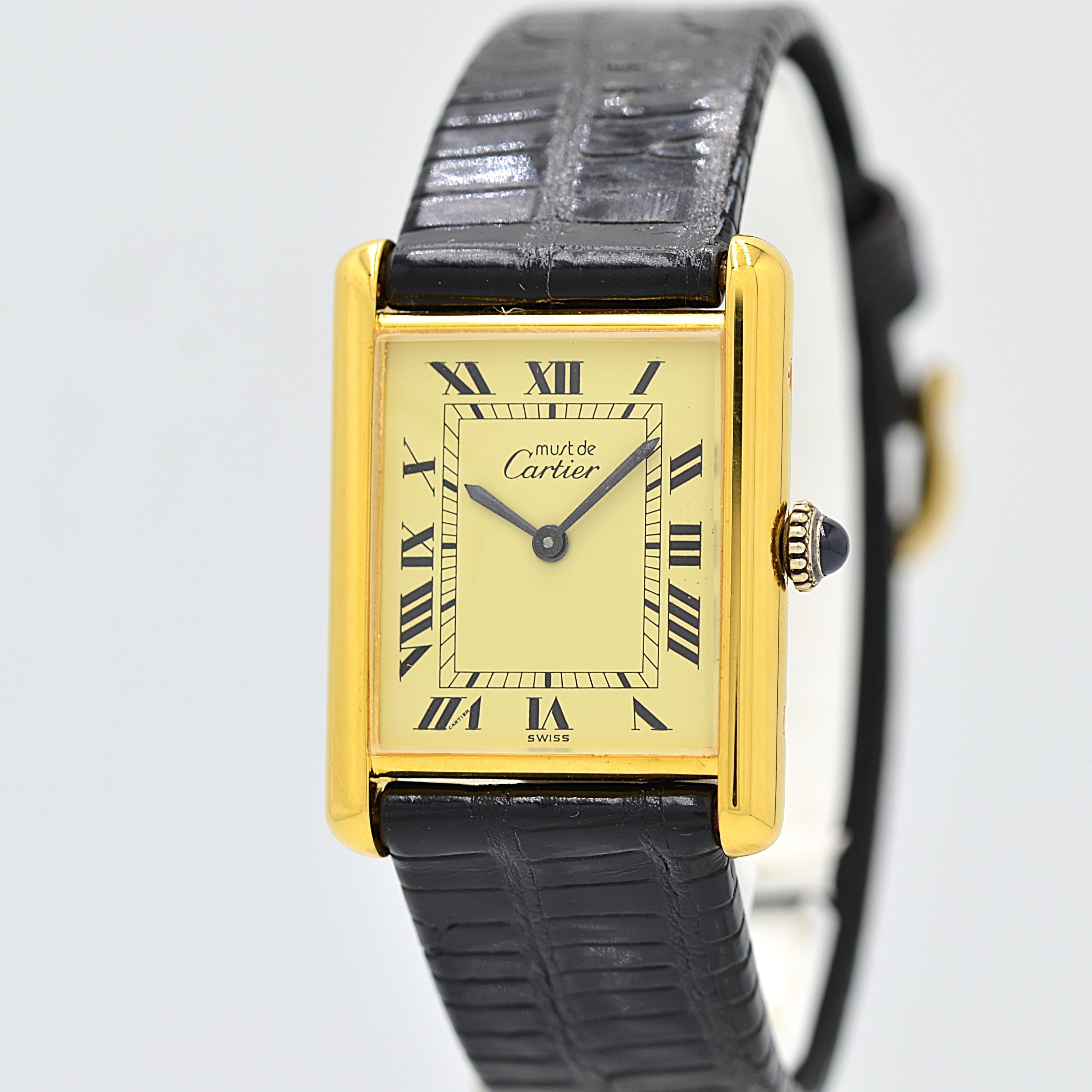 [Cartier] Cartier Must Tank LM Ivory Roman Manual Winding with Genuine Buckle