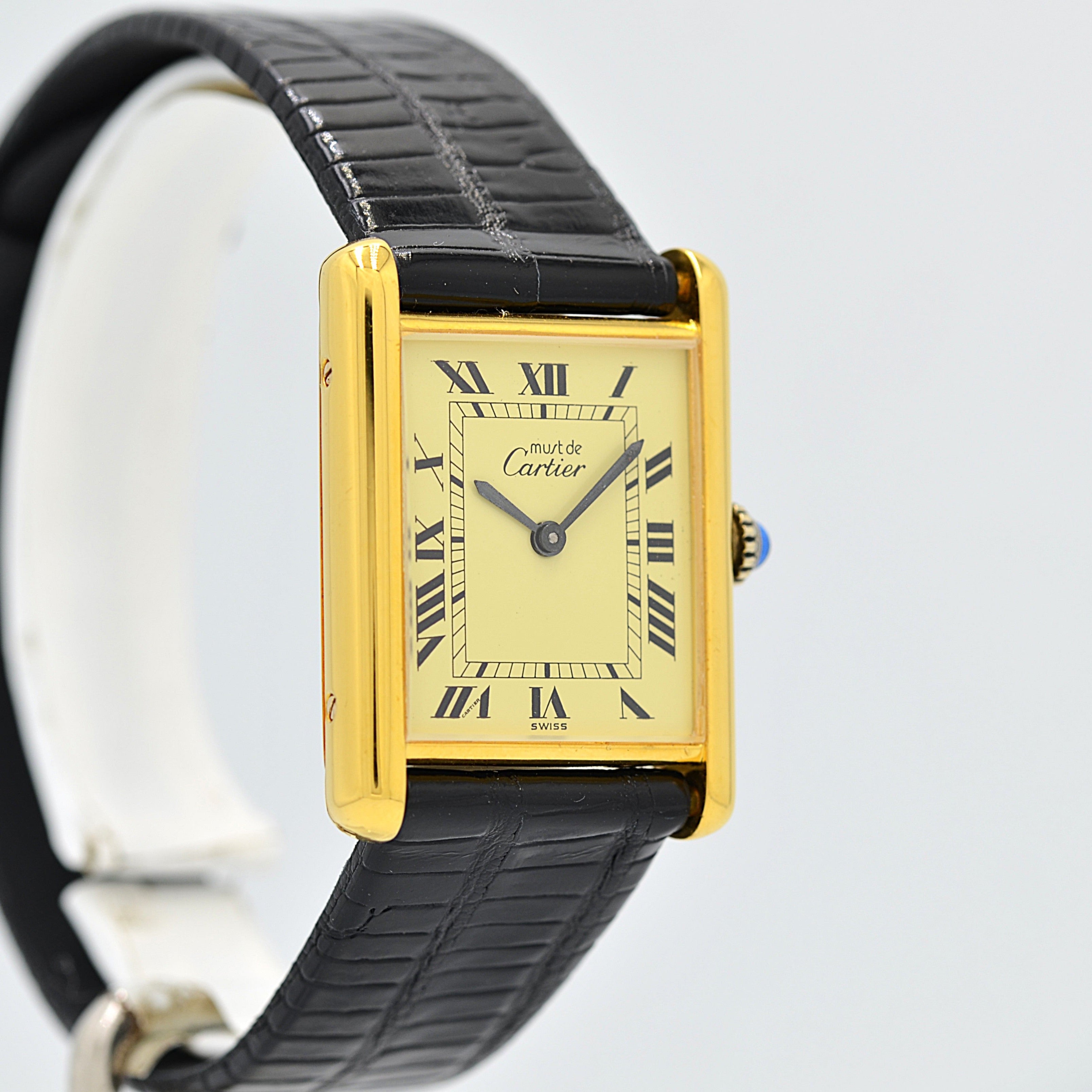 [Cartier] Cartier Must Tank LM Ivory Roman Manual Winding with Genuine Buckle