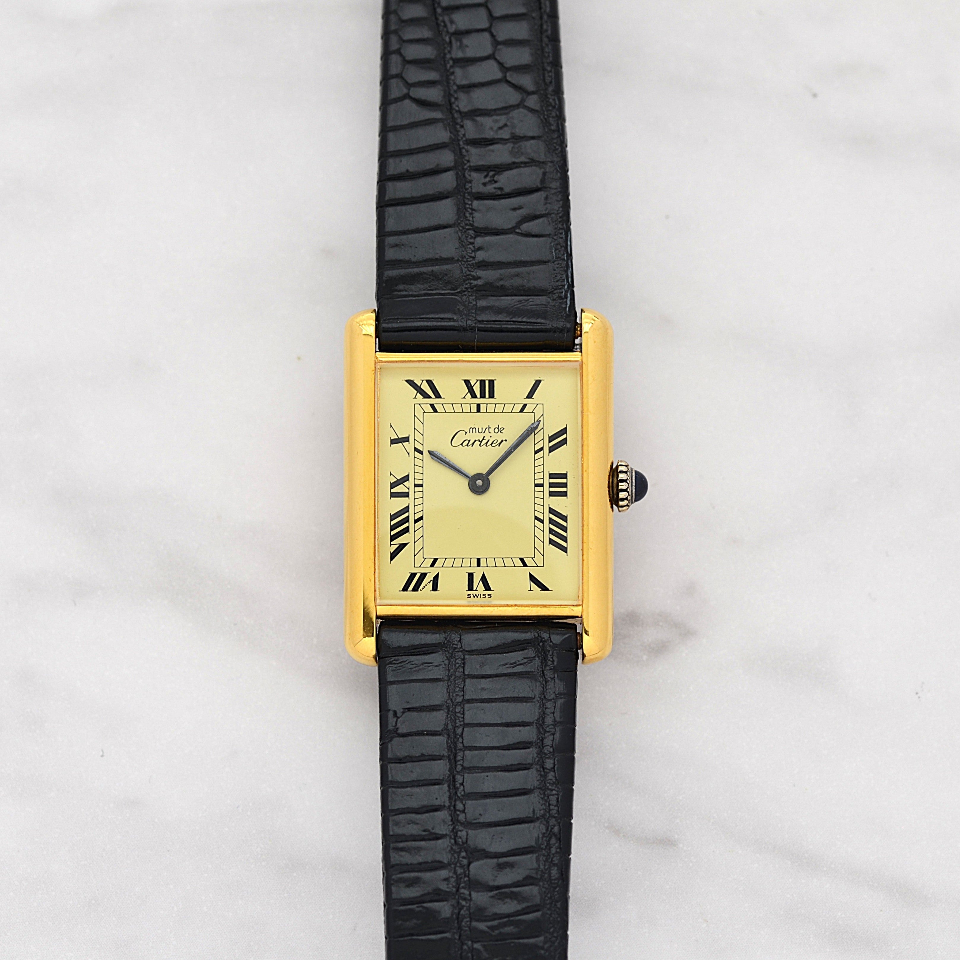 [Cartier] Cartier Must Tank LM Ivory Roman Manual Winding with Genuine Buckle