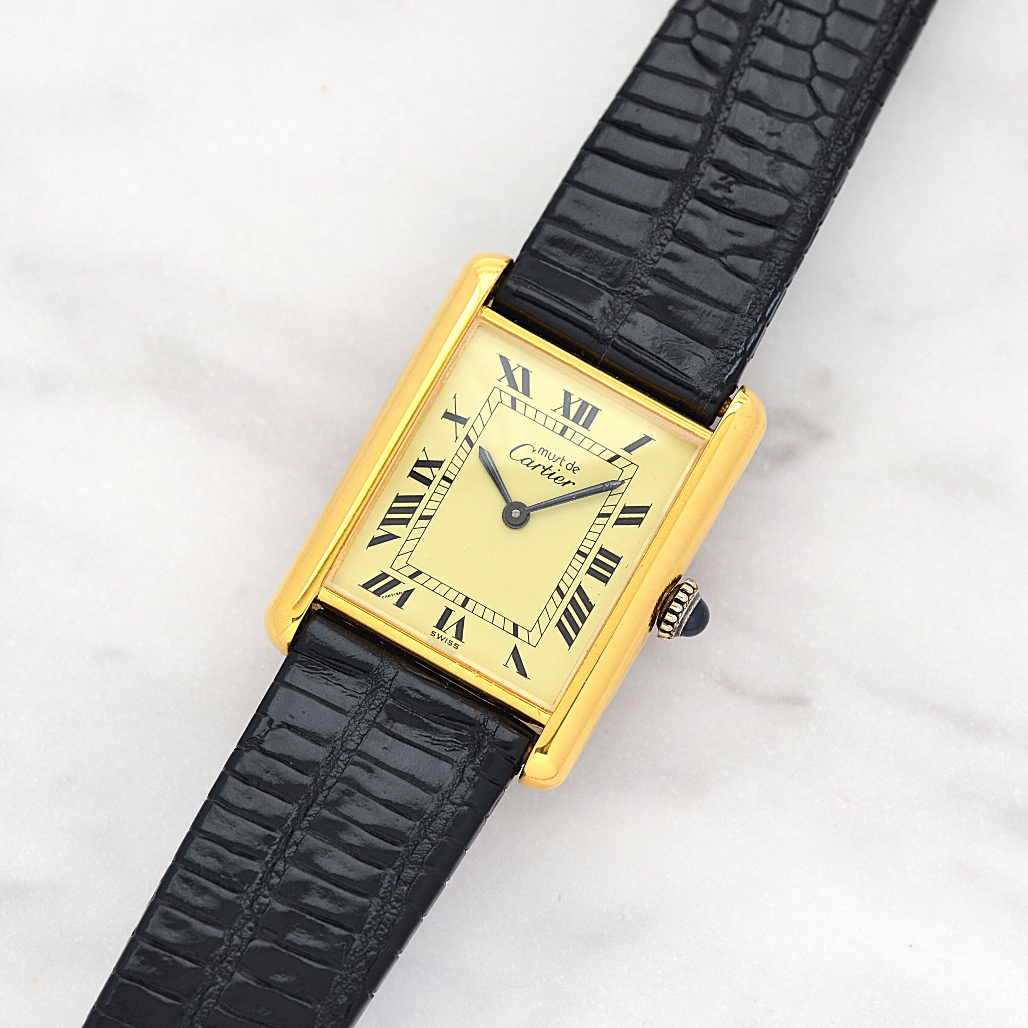 [Cartier] Cartier Must Tank LM Ivory Roman Manual Winding with Genuine Buckle