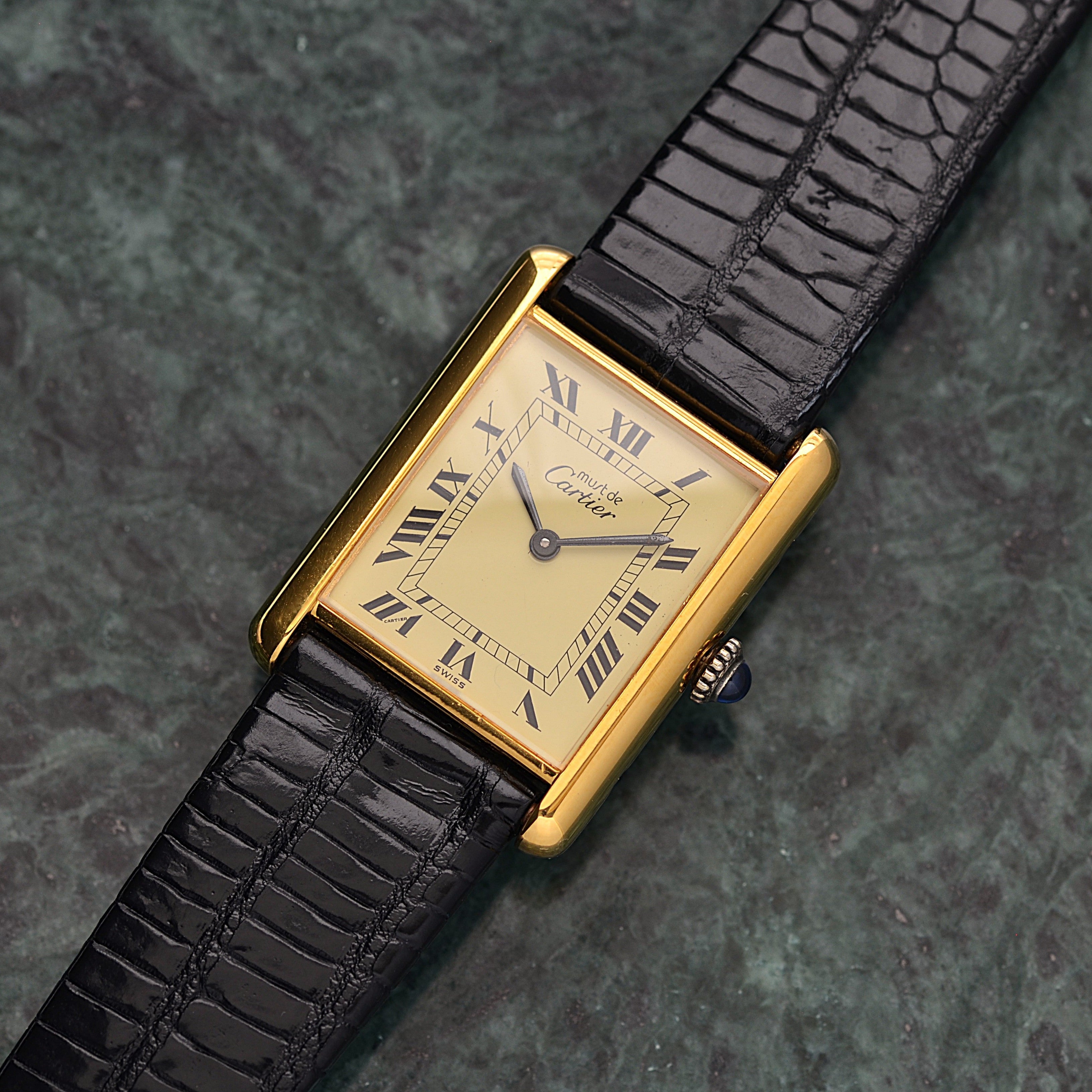 [Cartier] Cartier Must Tank LM Ivory Roman Manual Winding with Genuine Buckle