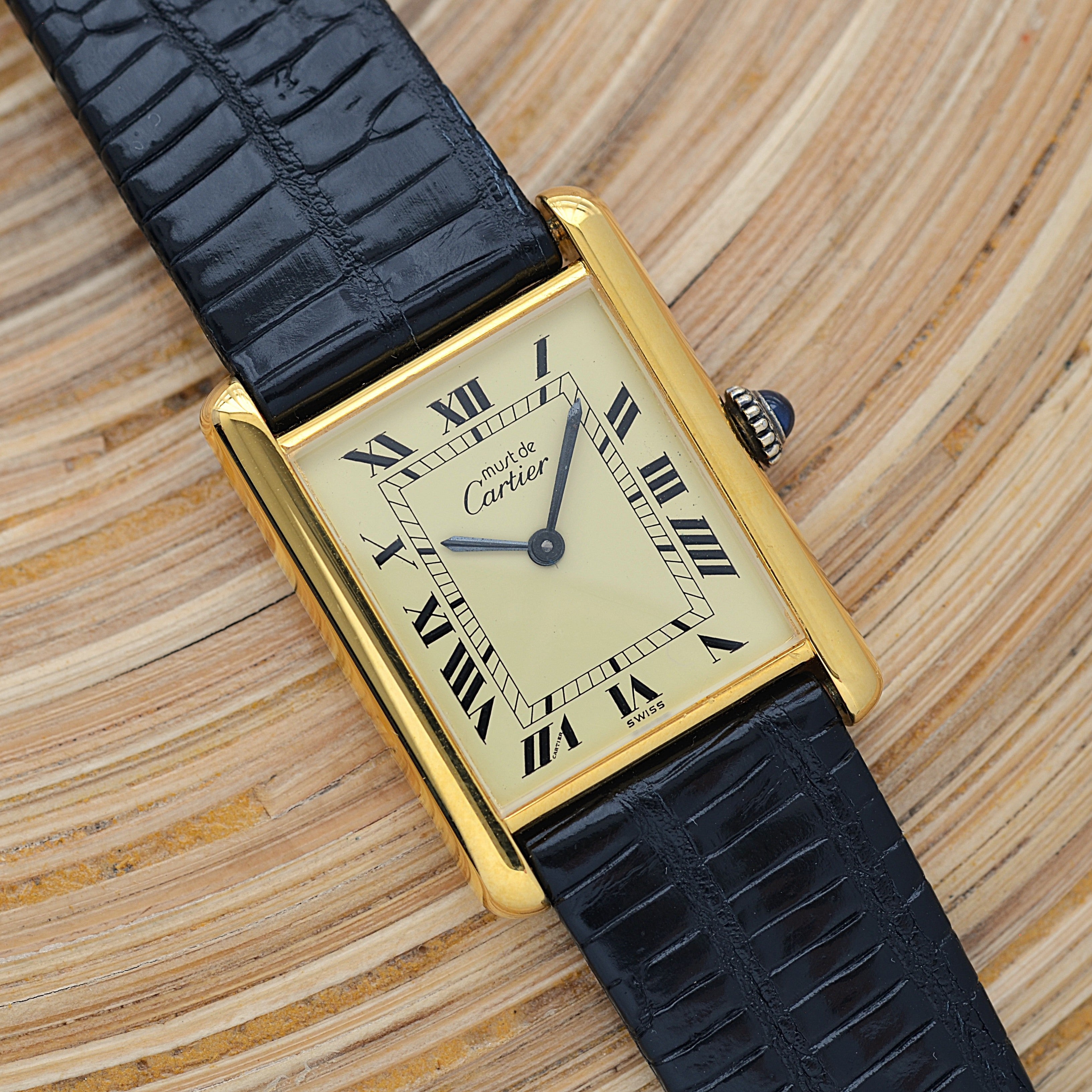 [Cartier] Cartier Must Tank LM Ivory Roman Manual Winding with Genuine Buckle