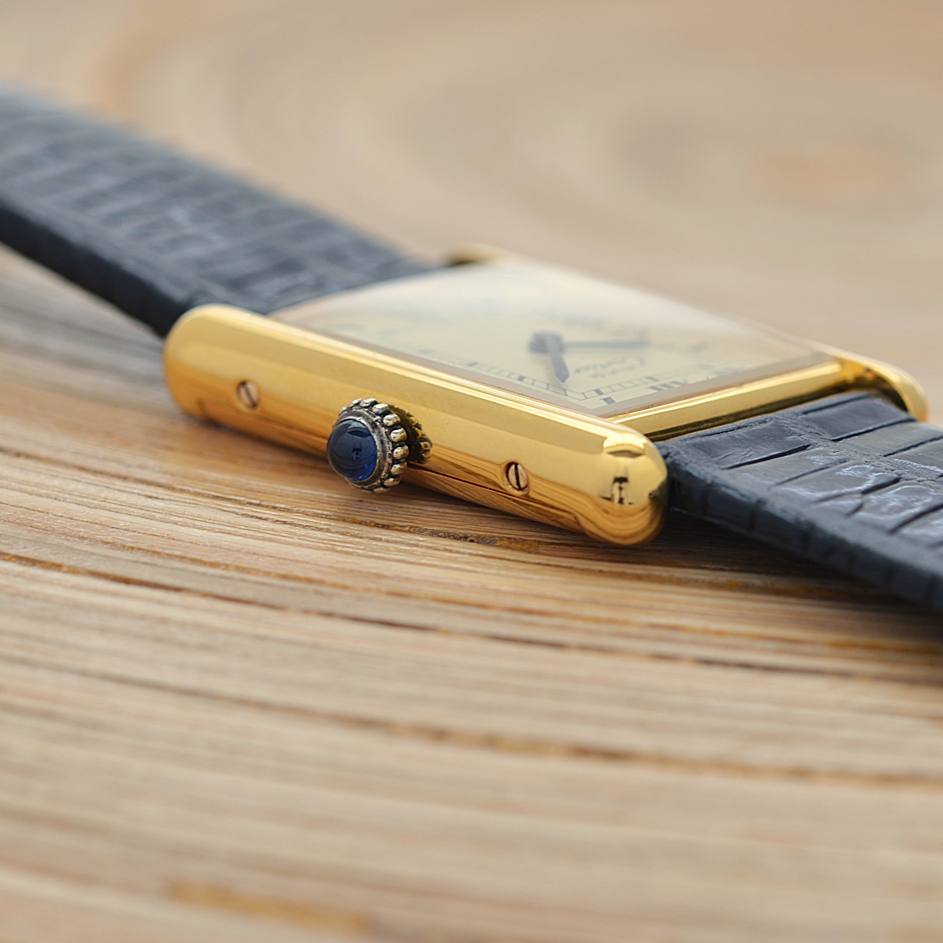 [Cartier] Cartier Must Tank LM Ivory Roman Manual Winding with Genuine Buckle