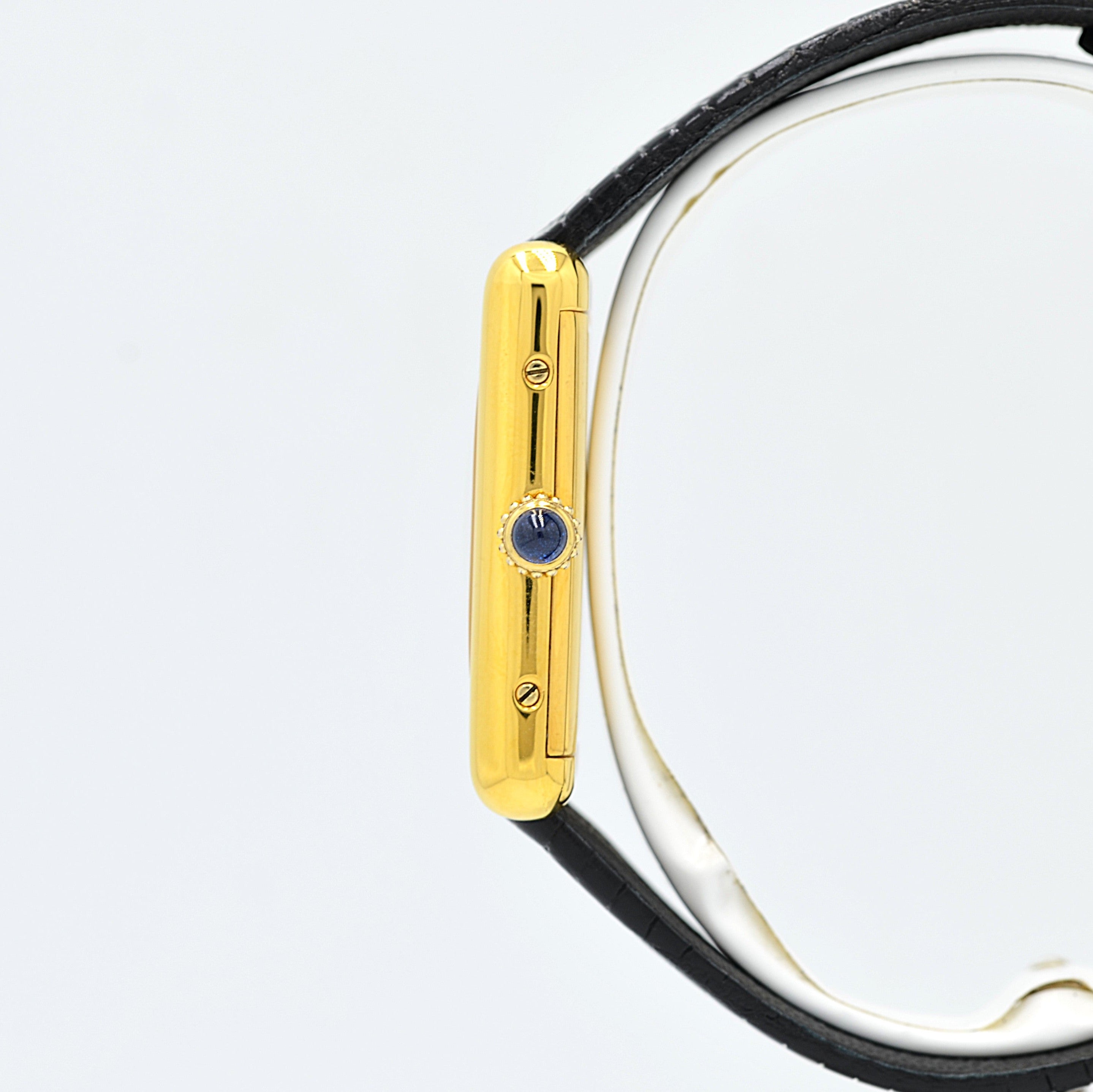 [Cartier] Cartier Must Tank LM Black Roman Manual Winding with Genuine Buckle