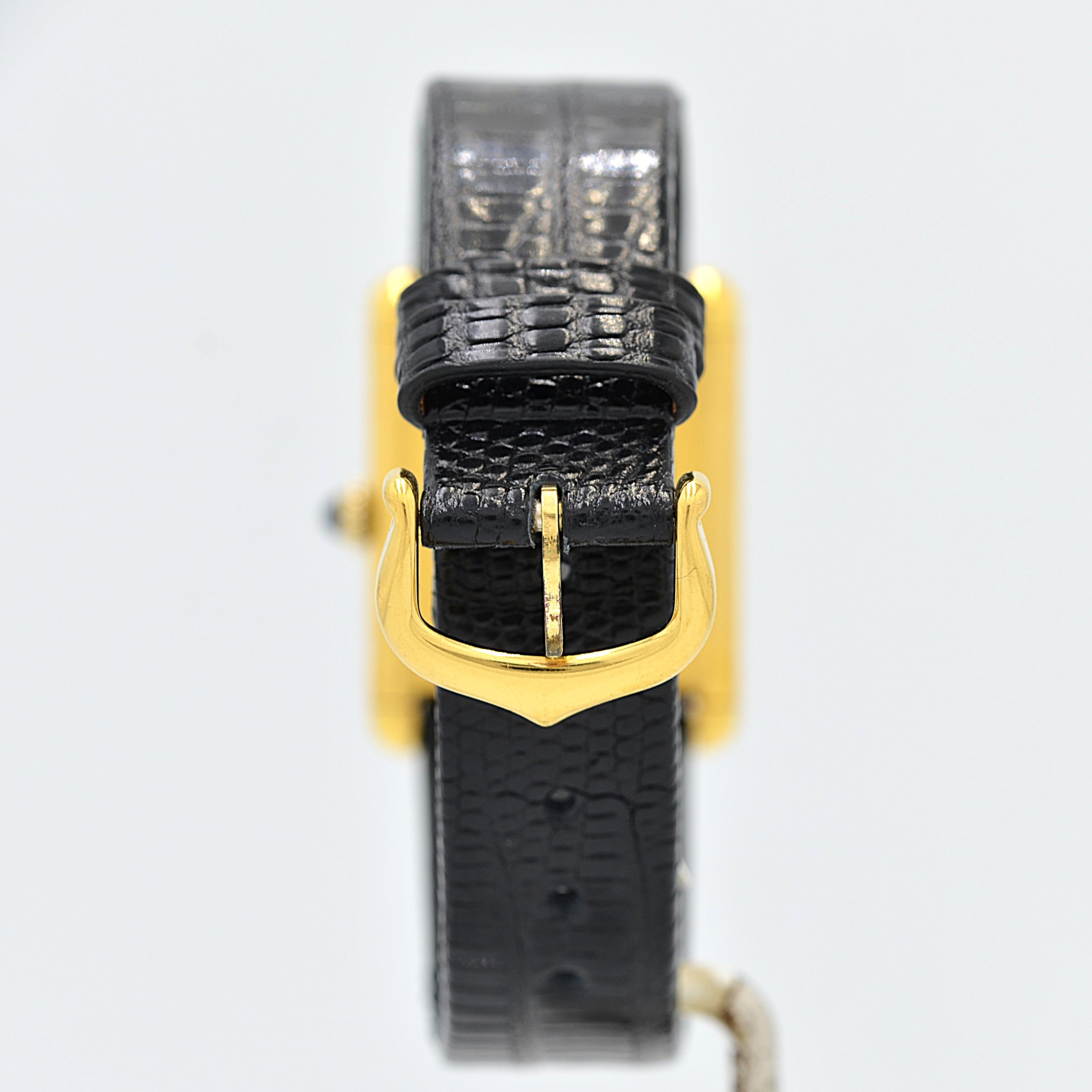 [Cartier] Cartier Must Tank LM Black Roman Manual Winding with Genuine Buckle