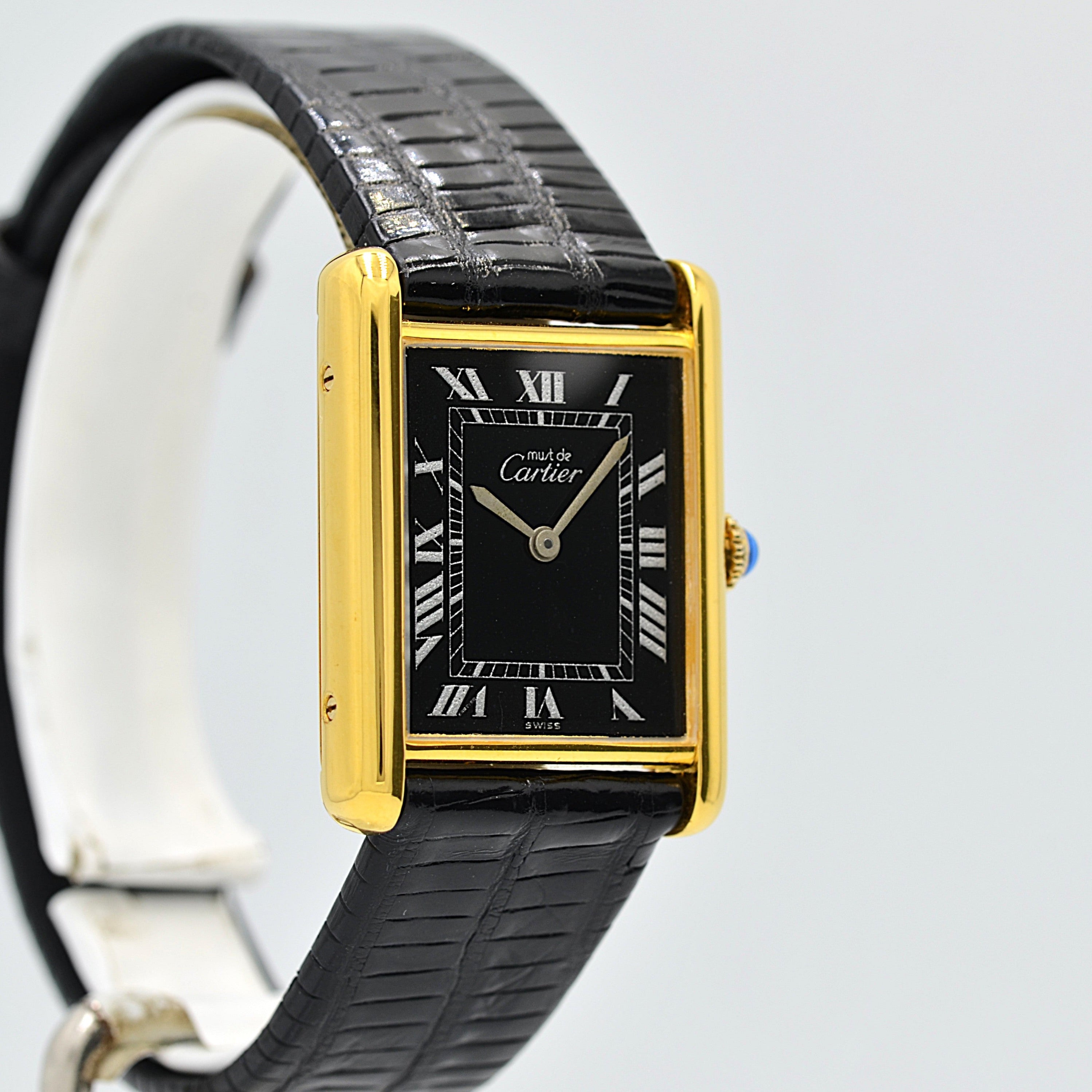 [Cartier] Cartier Must Tank LM Black Roman Manual Winding with Genuine Buckle