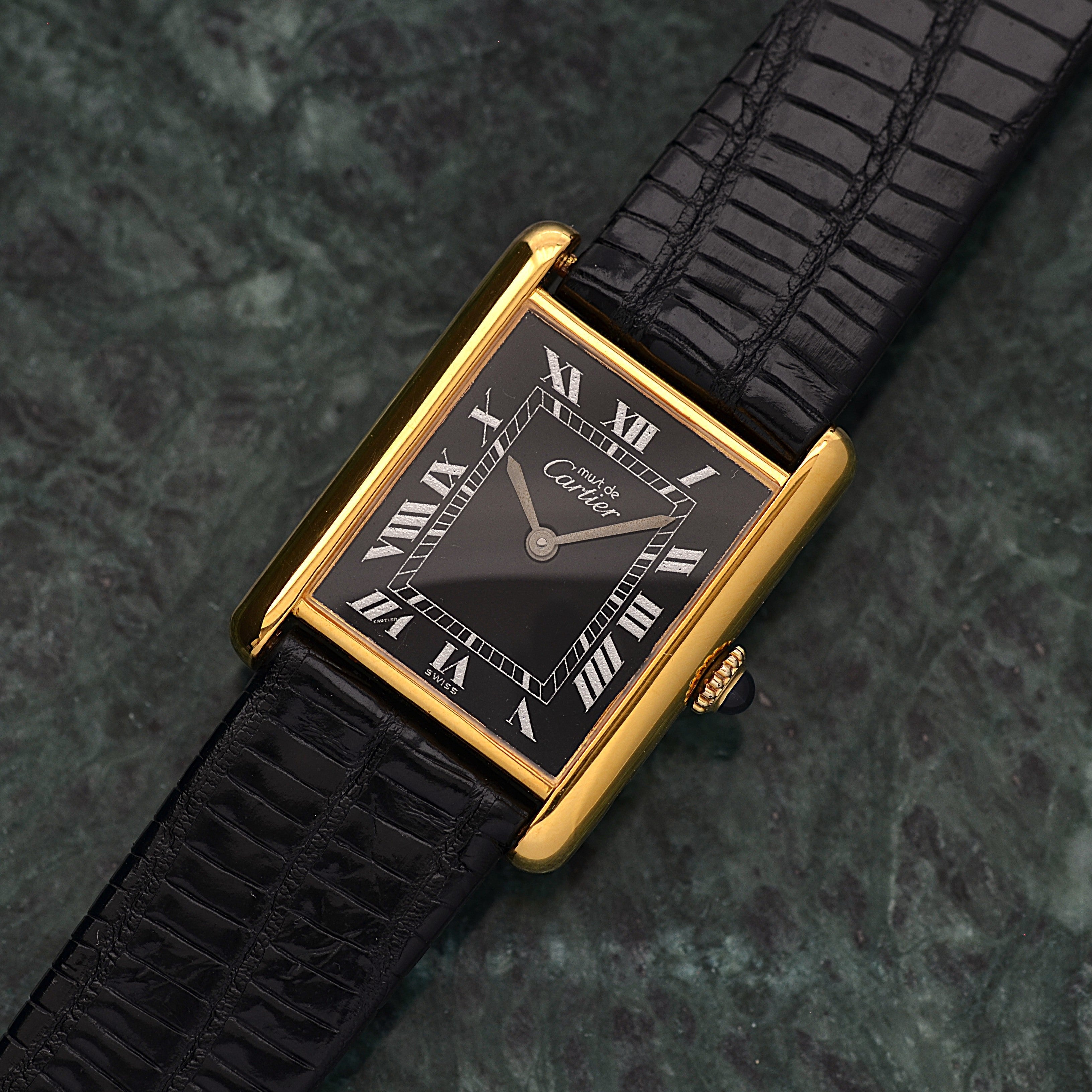 [Cartier] Cartier Must Tank LM Black Roman Manual Winding with Genuine Buckle