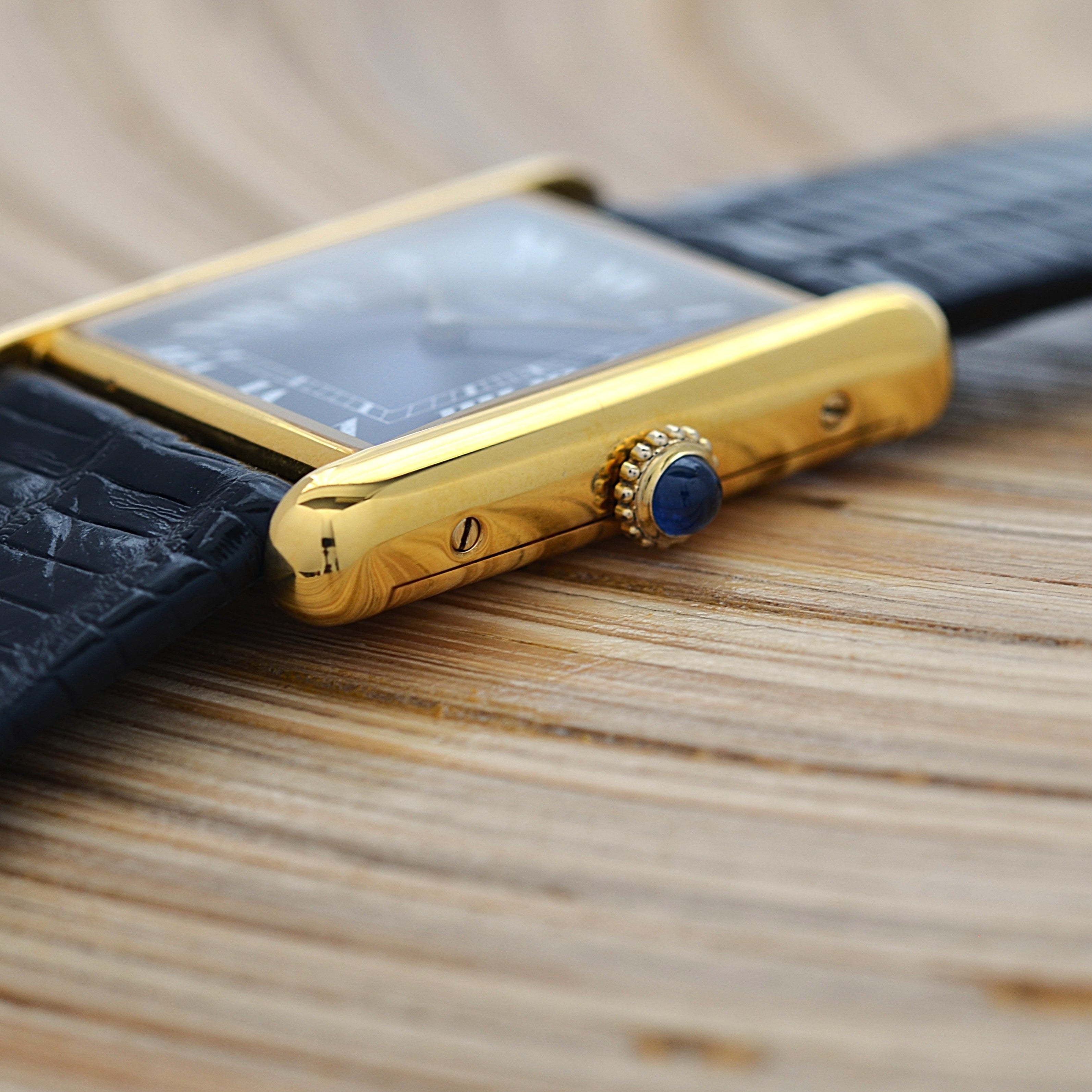 [Cartier] Cartier Must Tank LM Black Roman Manual Winding with Genuine Buckle