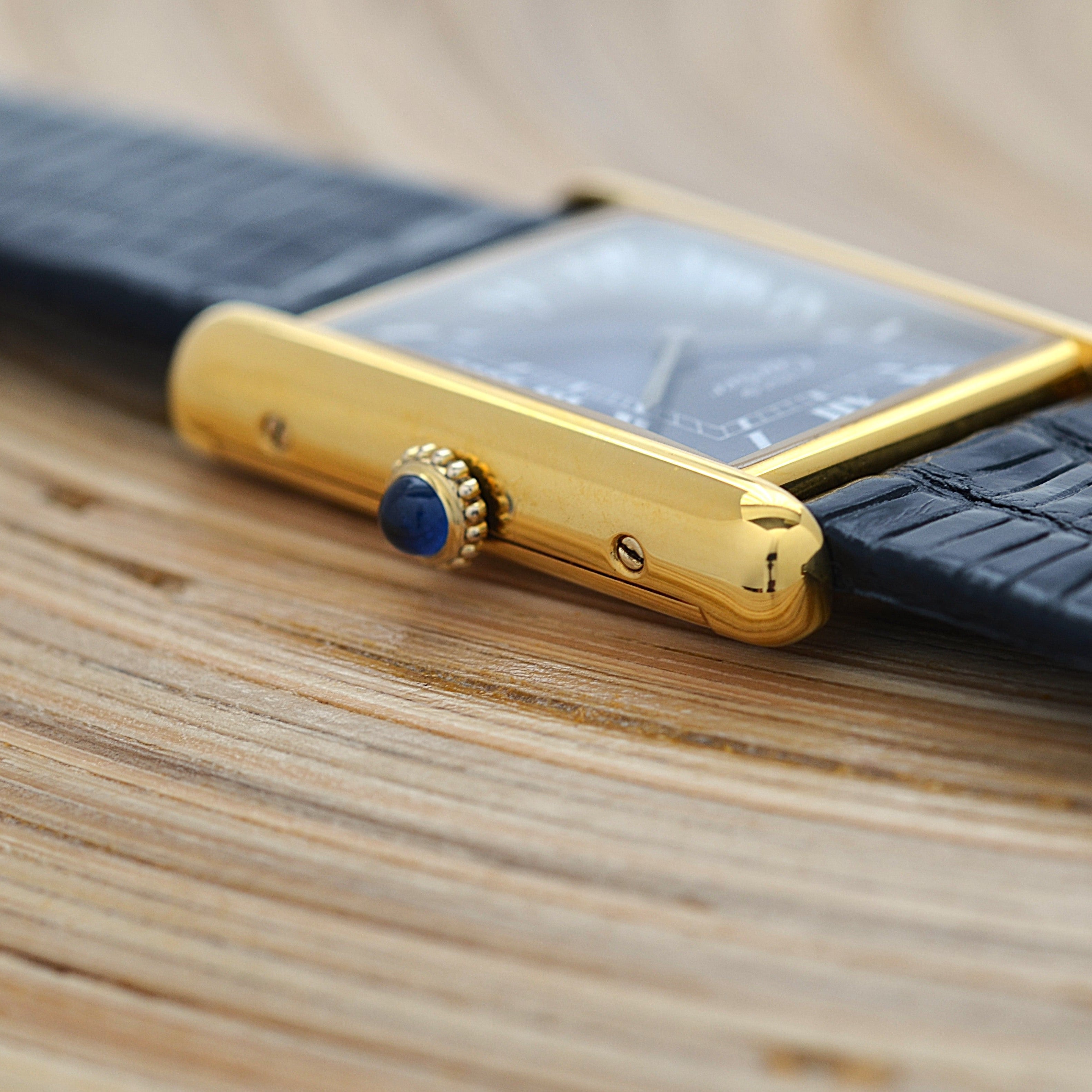 [Cartier] Cartier Must Tank LM Black Roman Manual Winding with Genuine Buckle