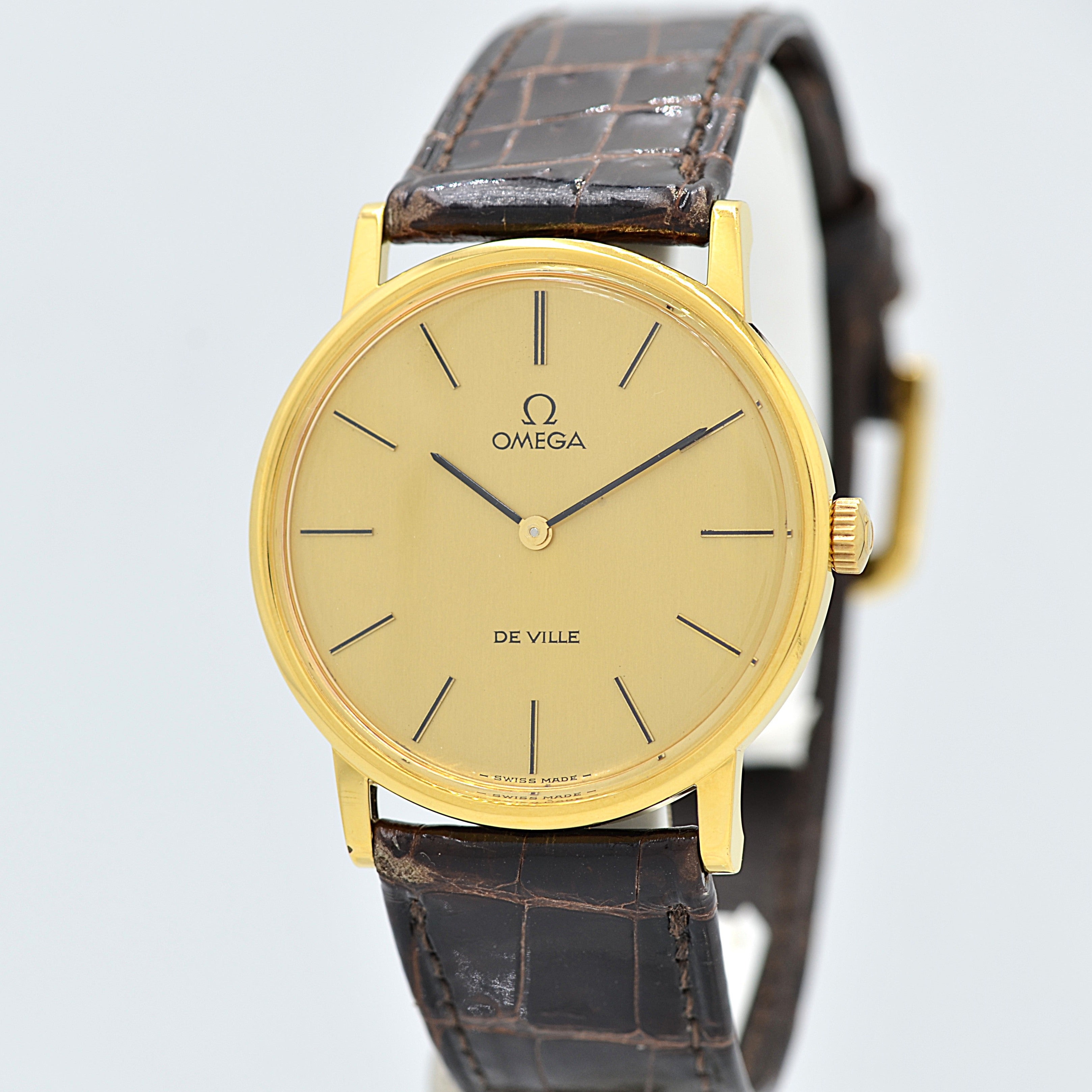 [Omega] 歐米茄碟飛系列 GP 圓形金錶配真鱷魚皮錶帶和錶扣