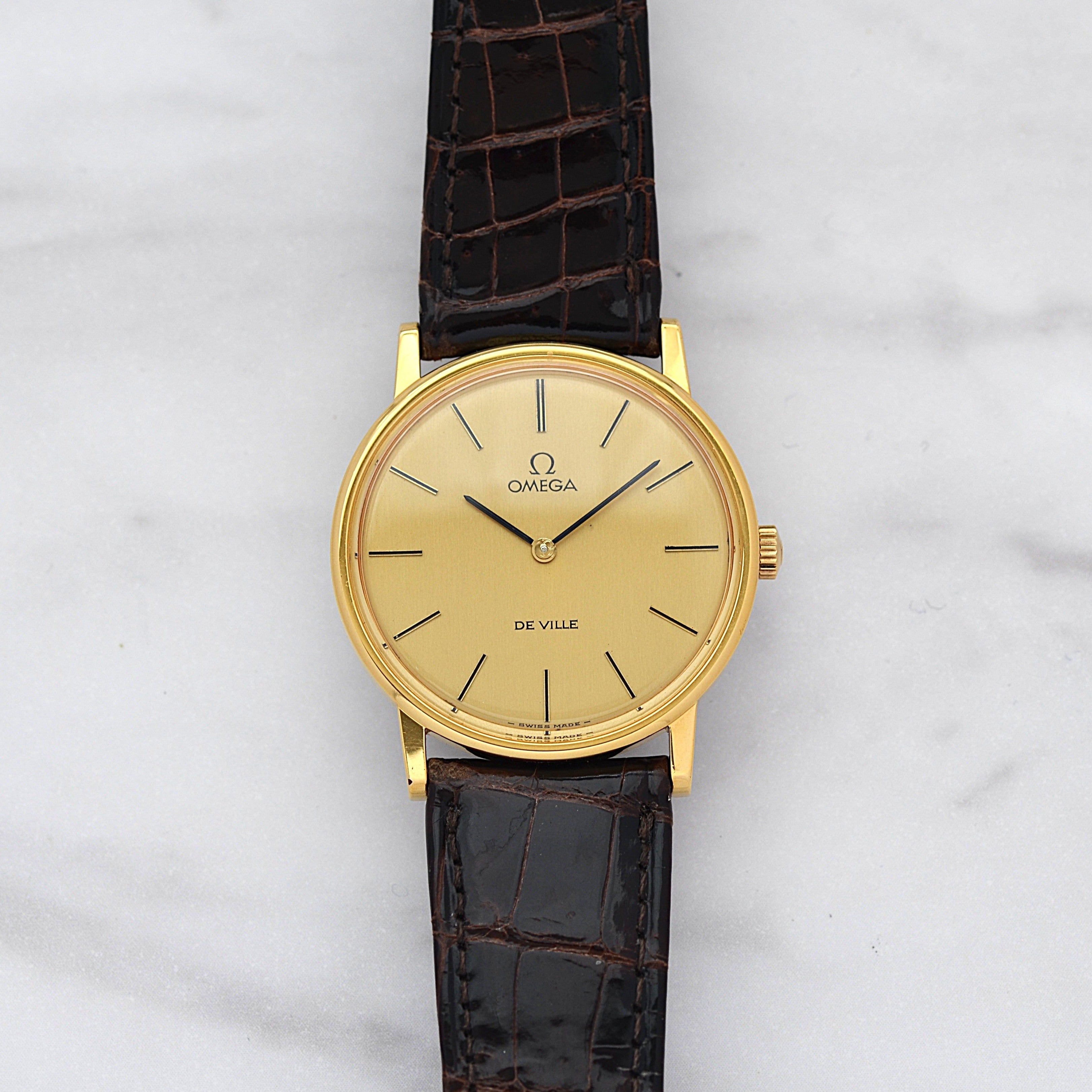 [Omega] 歐米茄碟飛系列 GP 圓形金錶配真鱷魚皮錶帶和錶扣