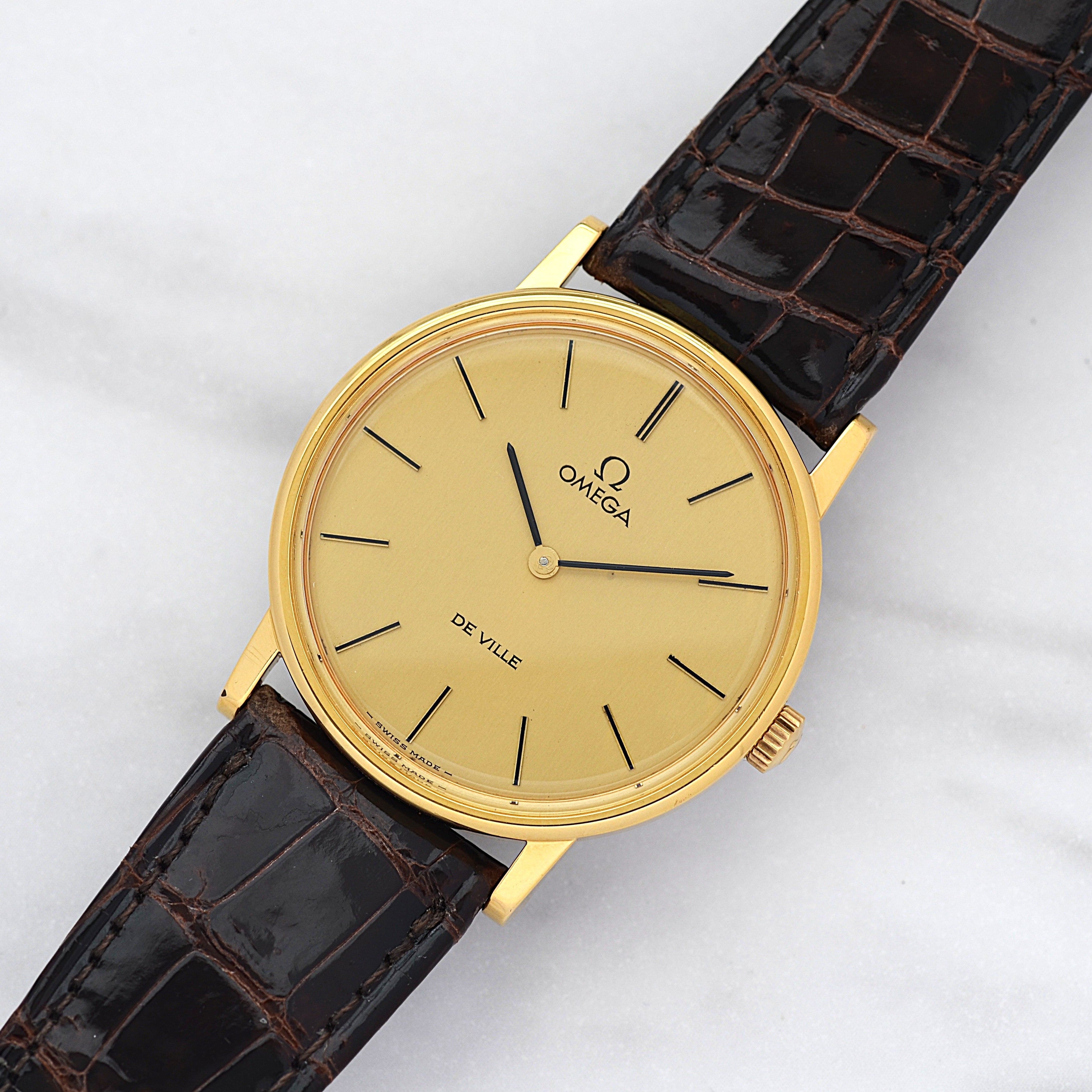 [Omega] 歐米茄碟飛系列 GP 圓形金錶配真鱷魚皮錶帶和錶扣