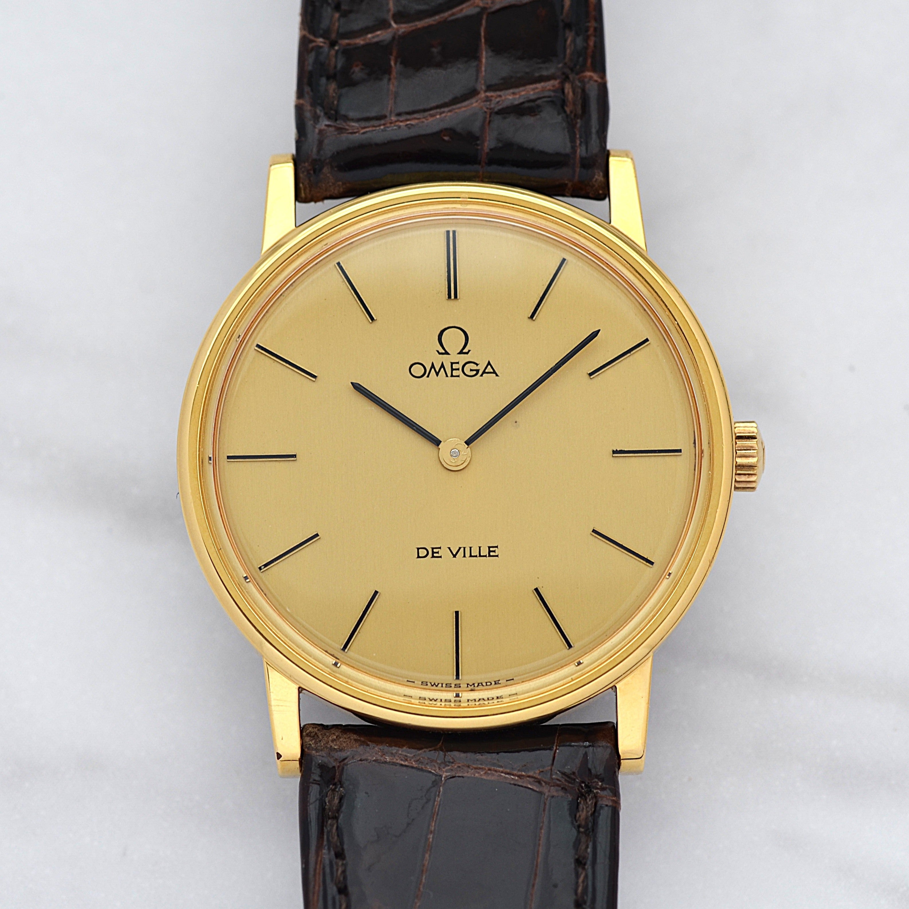 [Omega] 歐米茄碟飛系列 GP 圓形金錶配真鱷魚皮錶帶和錶扣