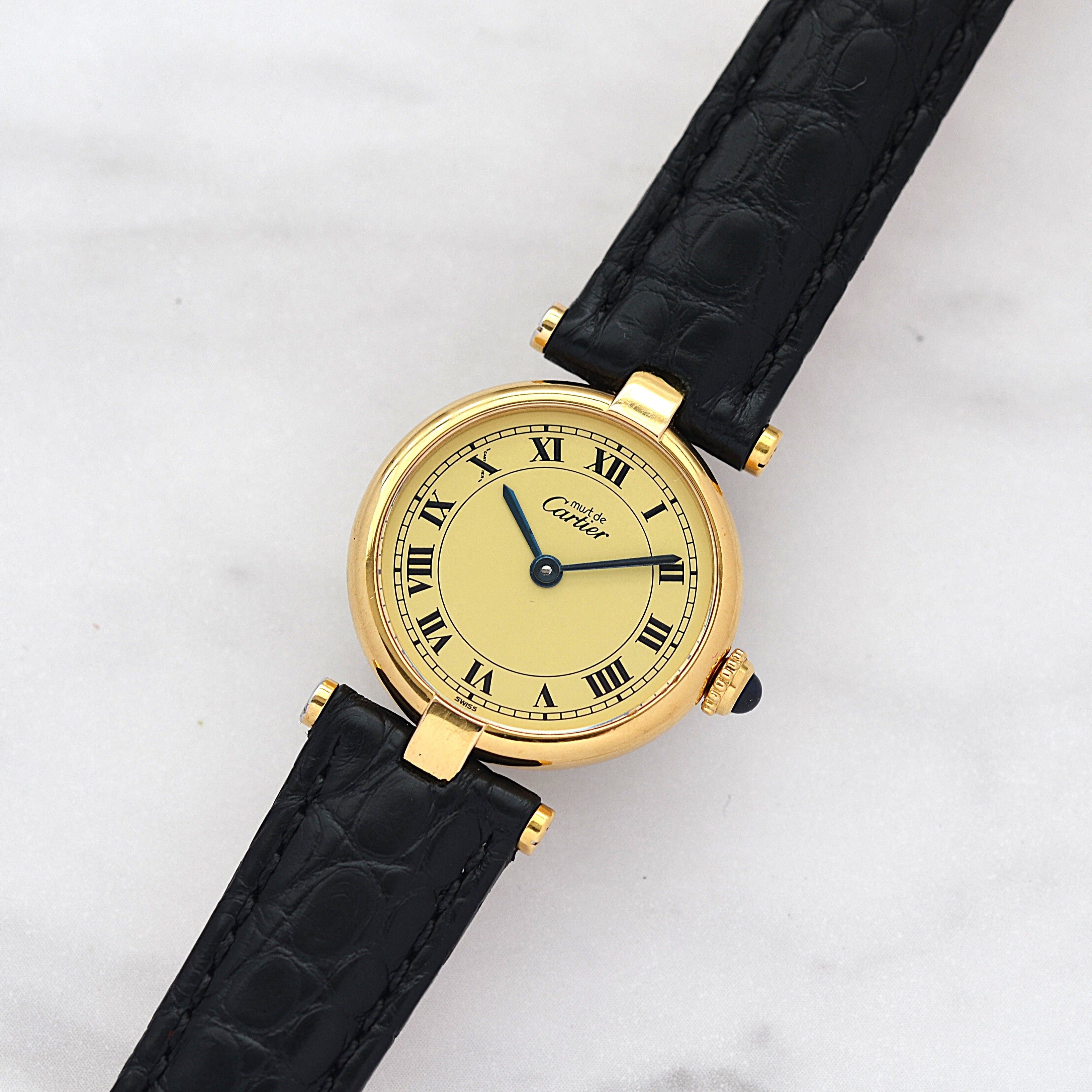 【Cartier】カルティエ マストヴァンドームSM アイボリーローマ文字盤 純正Dバックル付き