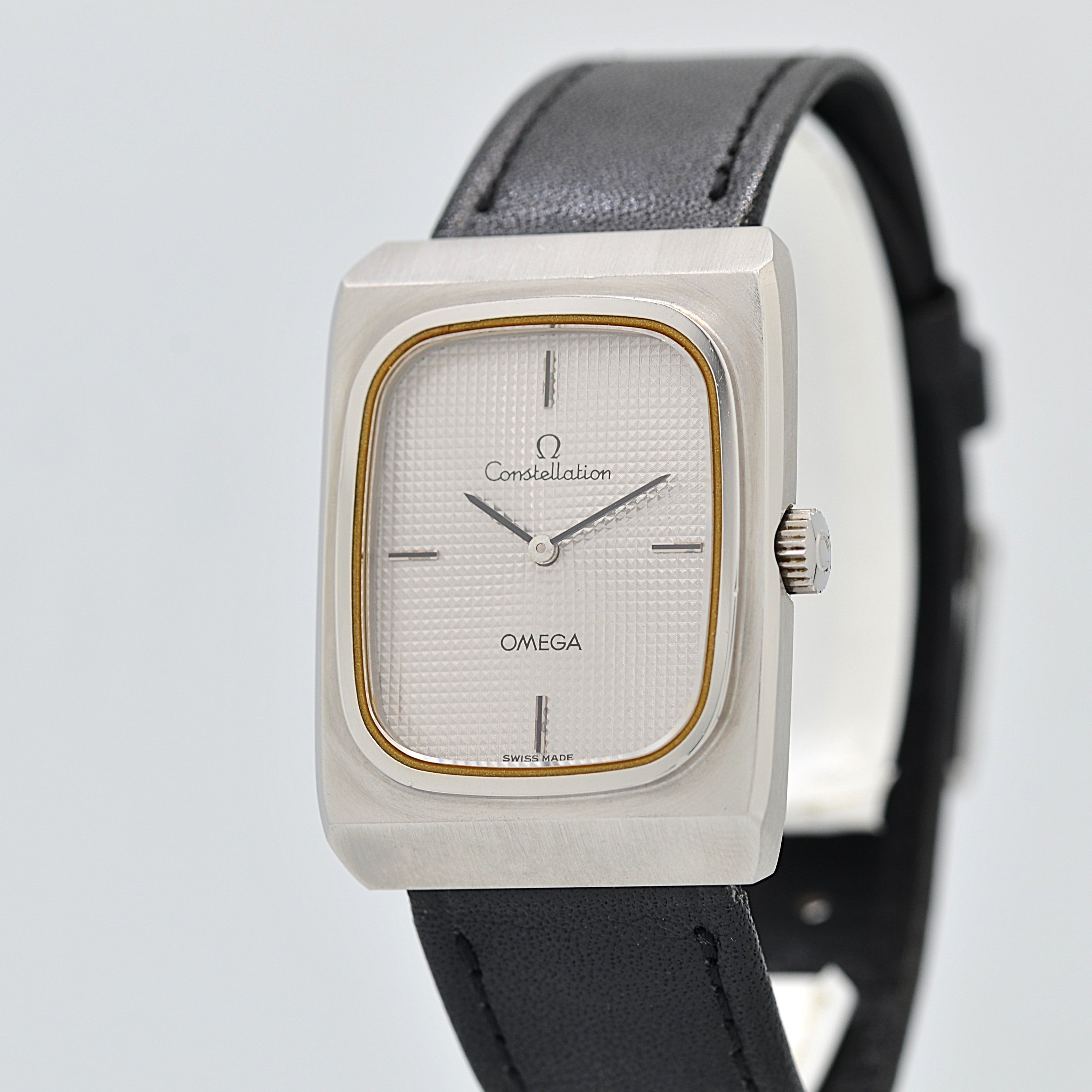 [歐米茄] 歐米茄星座系列不鏽鋼長方形錶殼銀色巴黎釘紋錶盤搭配原廠錶扣