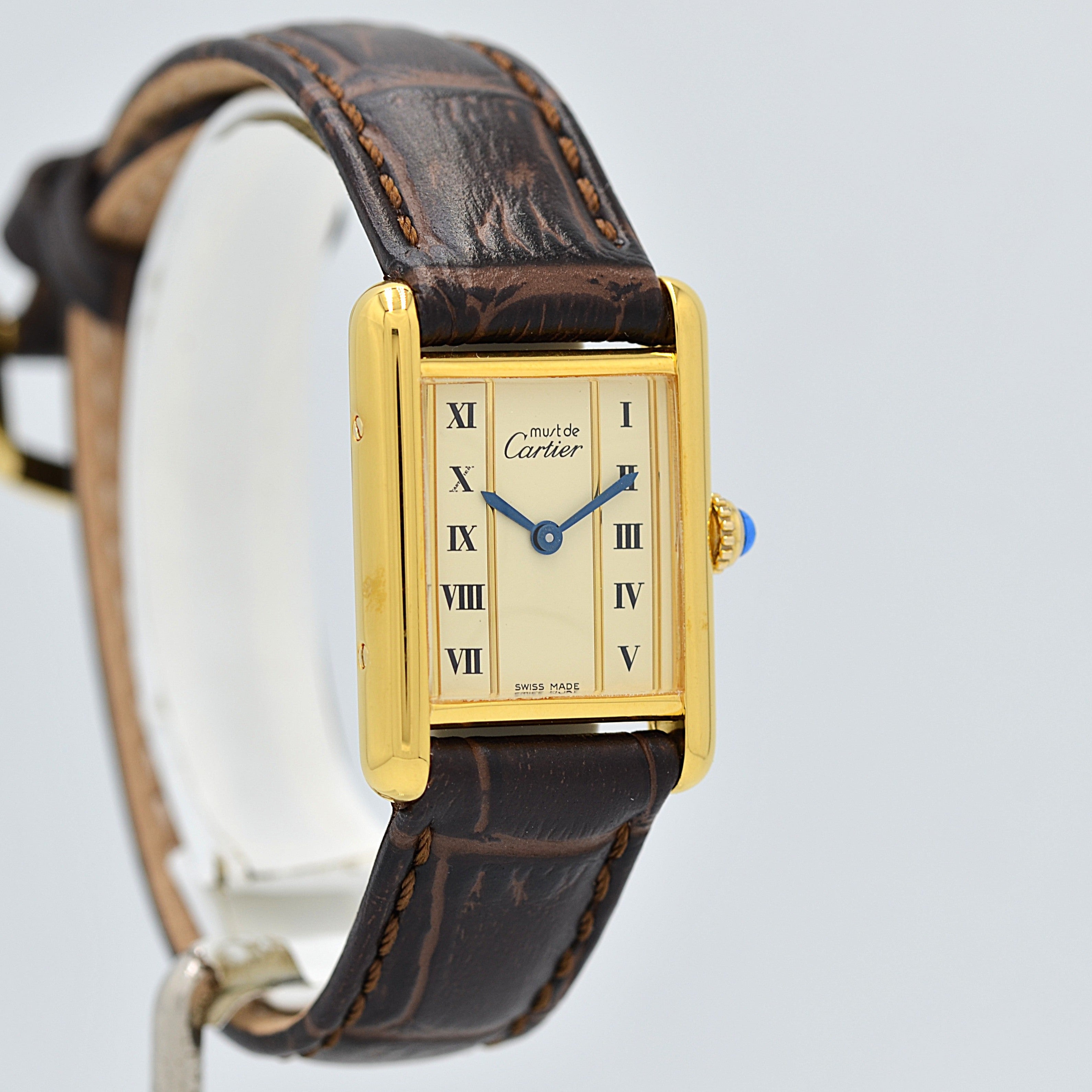 【Cartier】カルティエ マストタンクSM 縦ローマ SWISS MADE 表記 純正尾錠付き