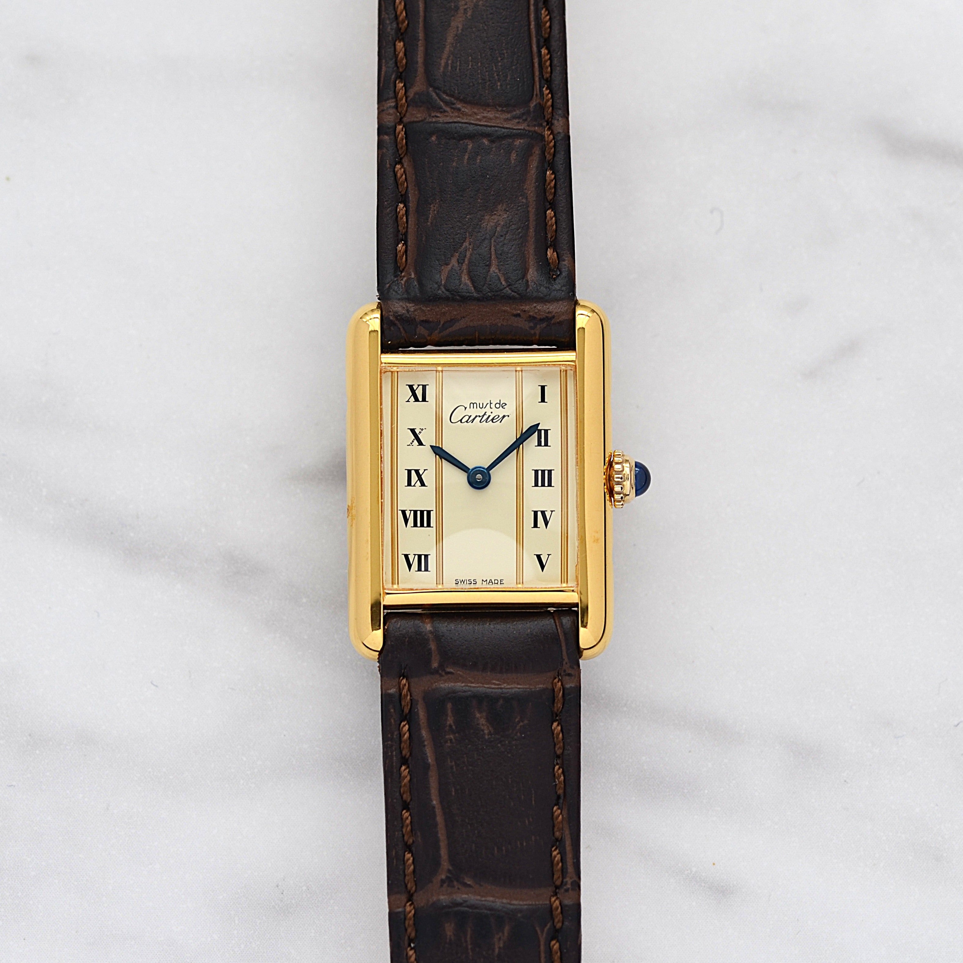 【Cartier】カルティエ マストタンクSM 縦ローマ SWISS MADE 表記 純正尾錠付き