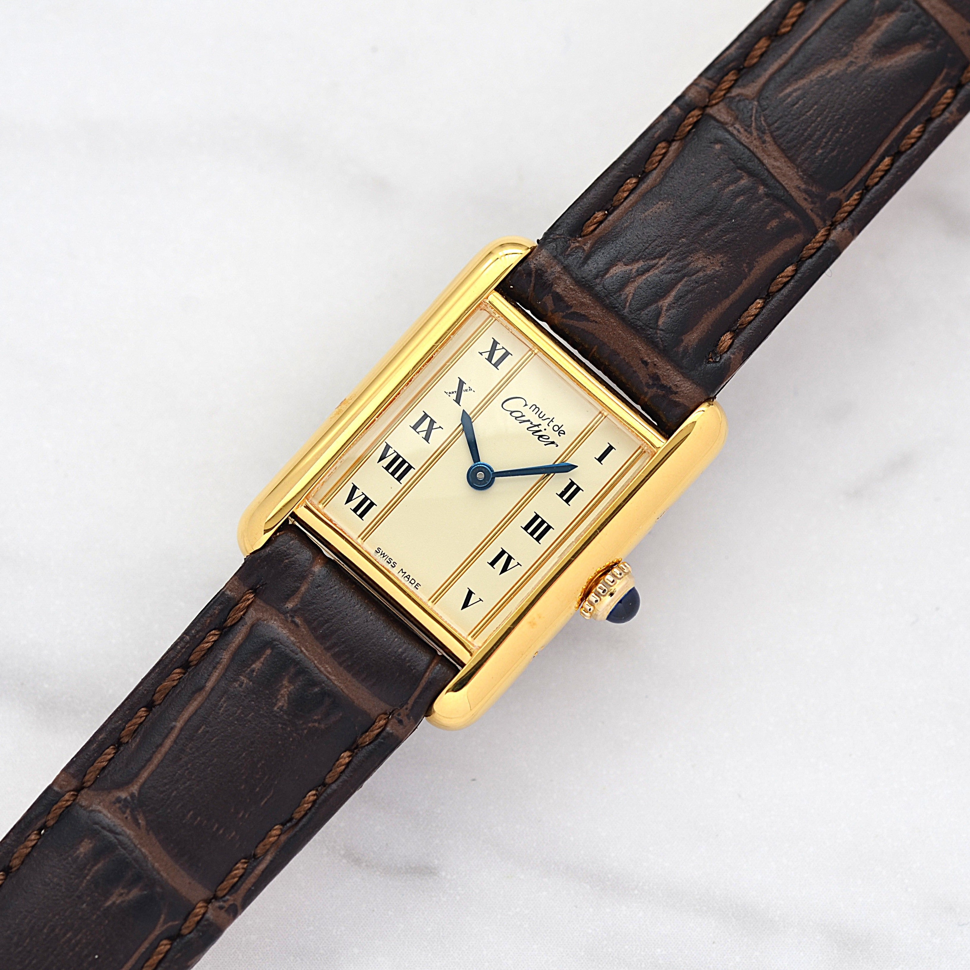 【Cartier】カルティエ マストタンクSM 縦ローマ SWISS MADE 表記 純正尾錠付き