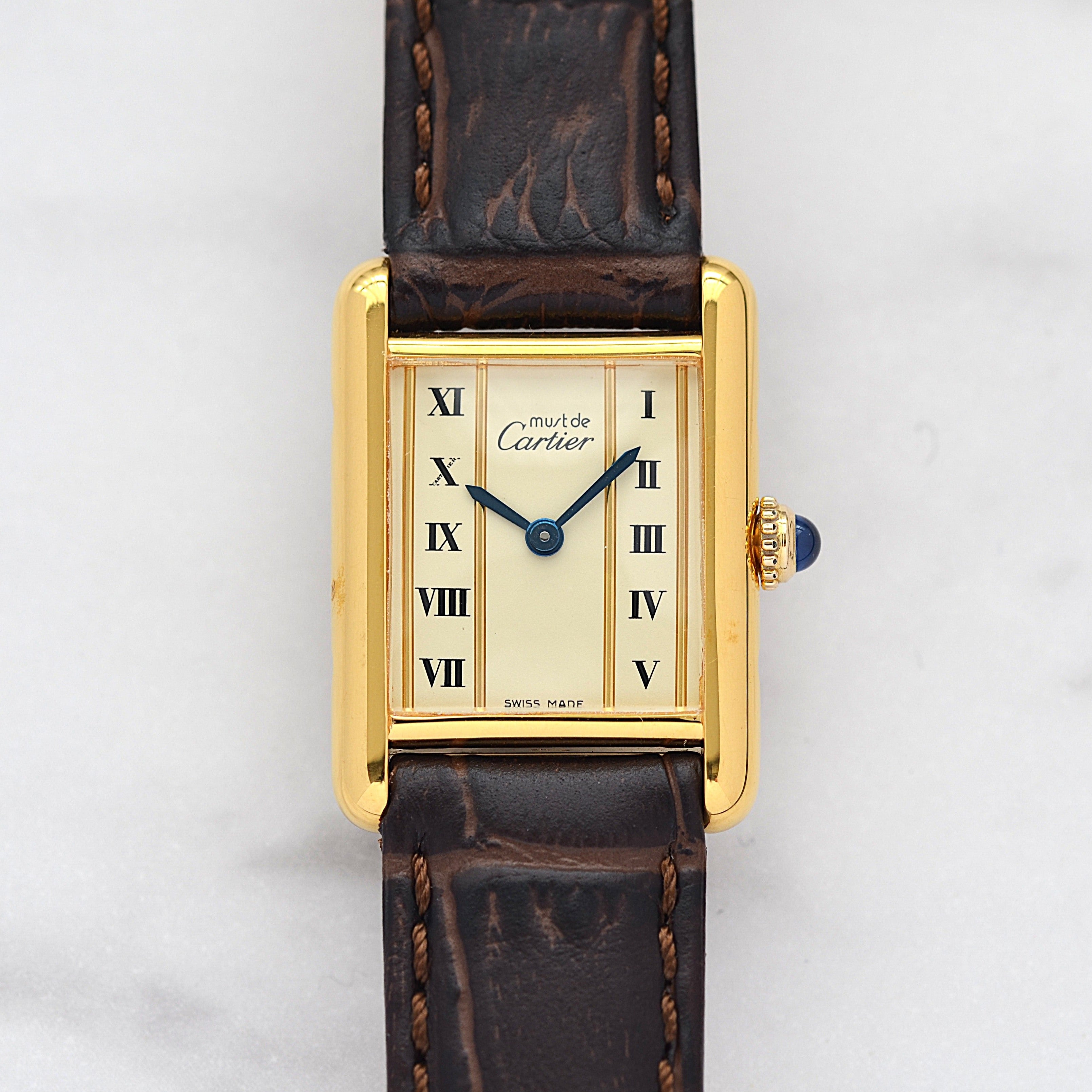 【Cartier】カルティエ マストタンクSM 縦ローマ SWISS MADE 表記 純正尾錠付き