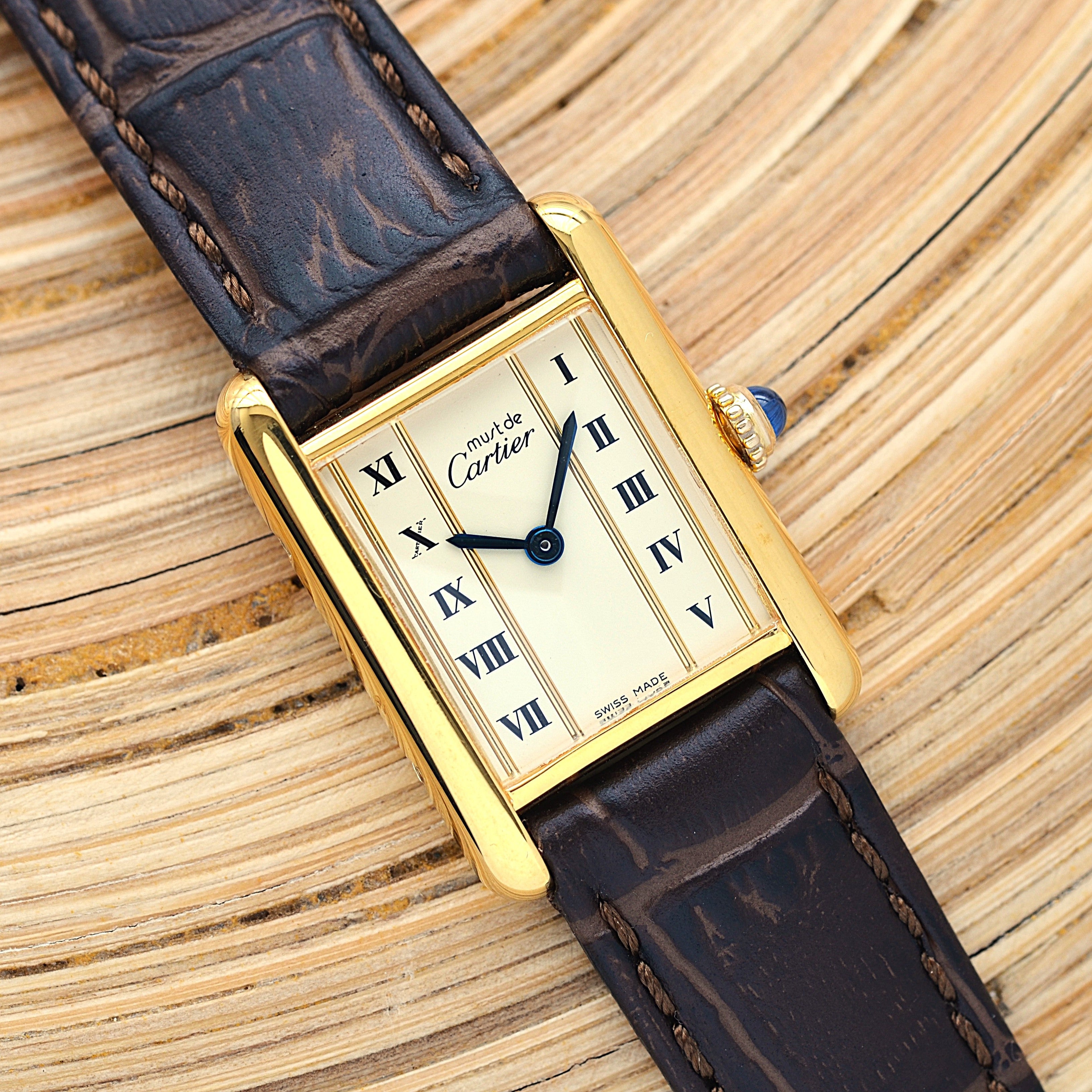 【Cartier】カルティエ マストタンクSM 縦ローマ SWISS MADE 表記 純正尾錠付き