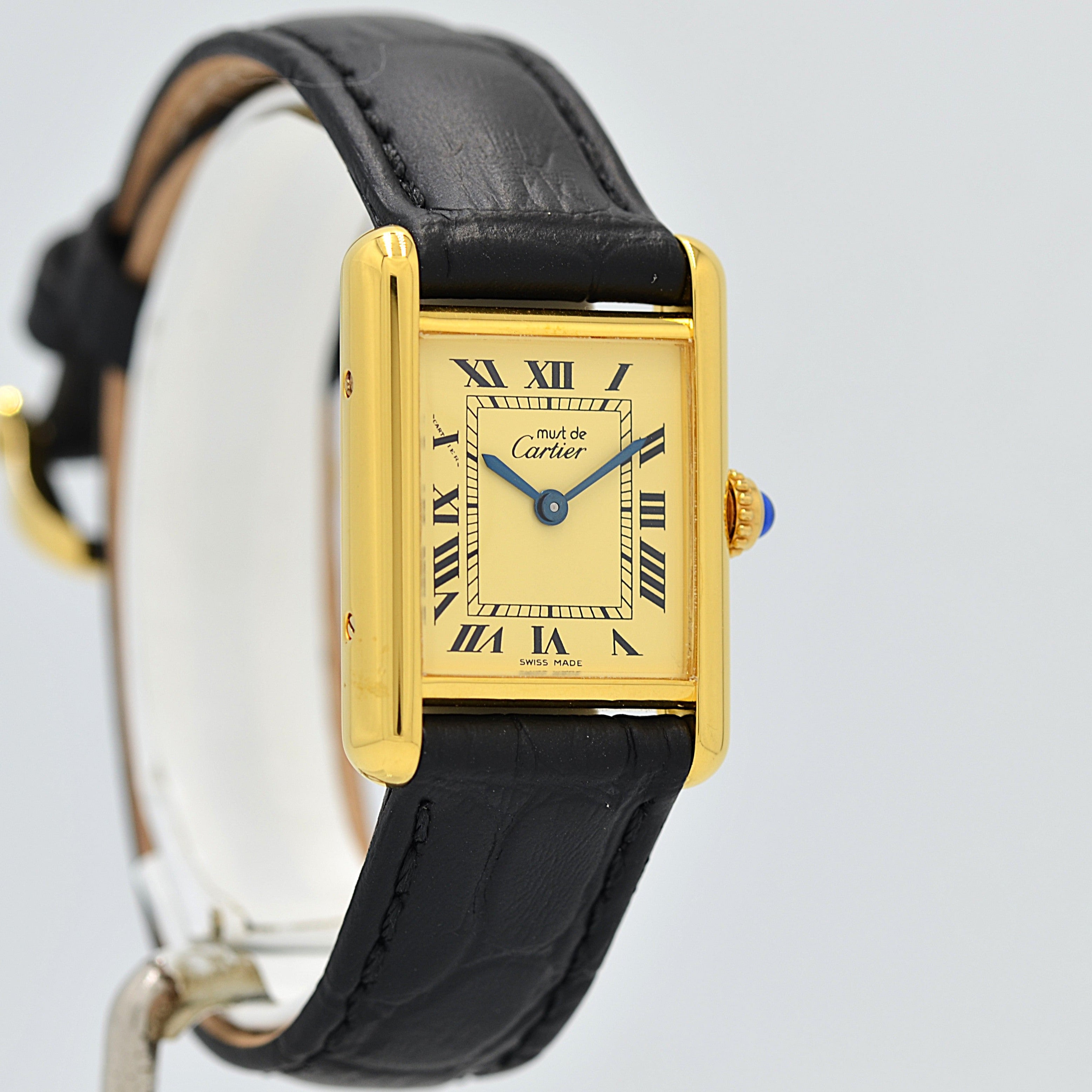 【Cartier】カルティエ マストタンクSM アイボリーローマ SWISS MADE 表記 純正尾錠付き