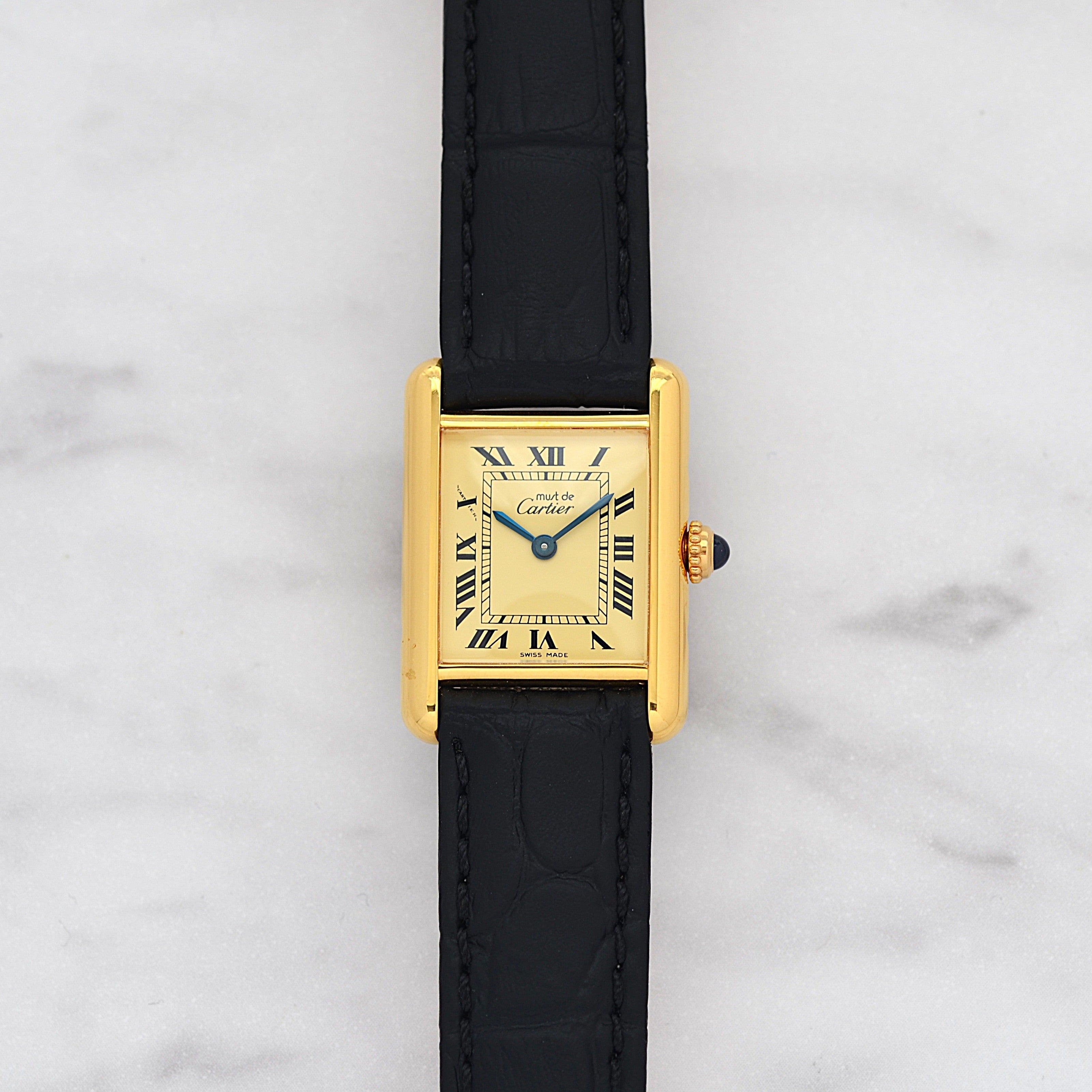 【Cartier】カルティエ マストタンクSM アイボリーローマ SWISS MADE 表記 純正尾錠付き