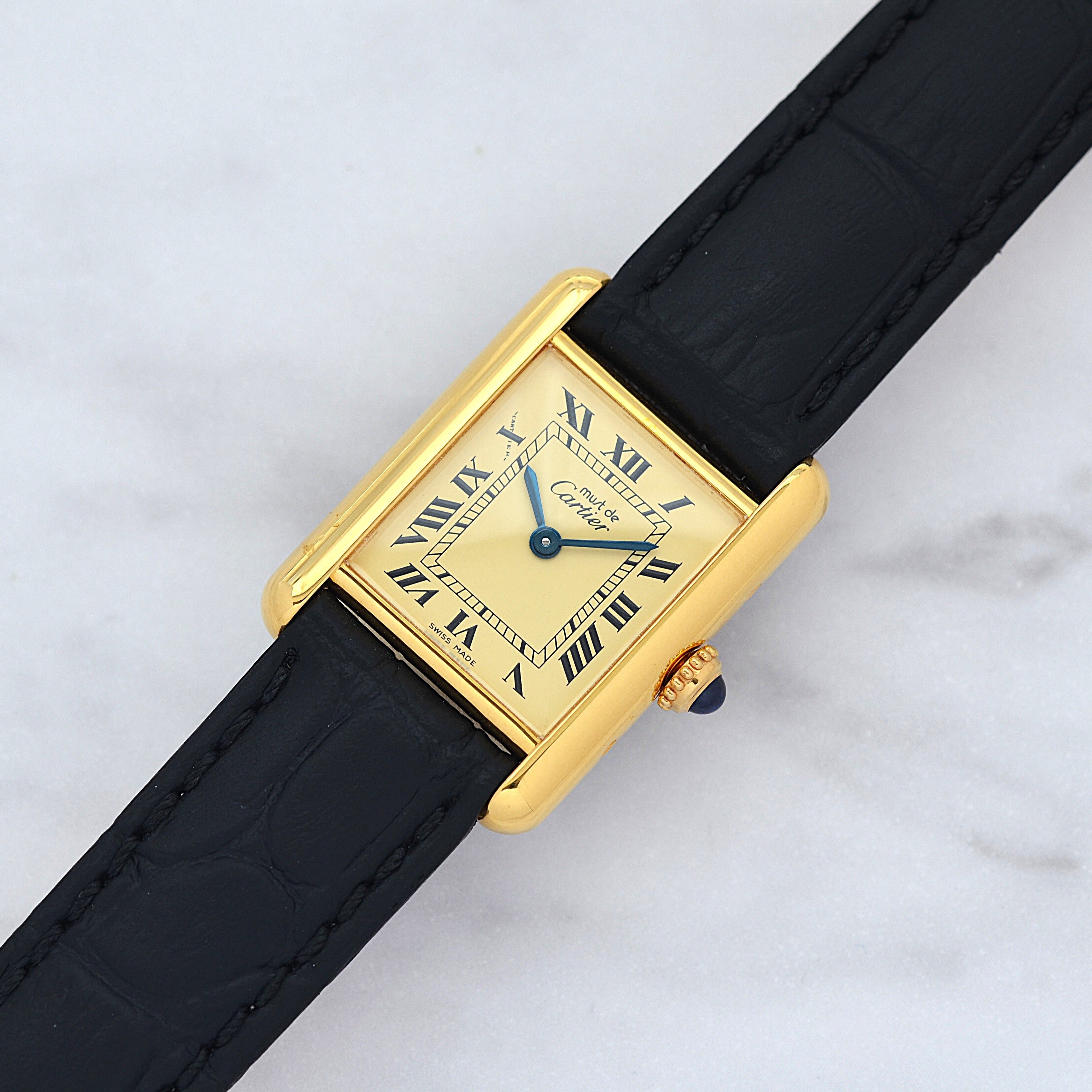 【Cartier】カルティエ マストタンクSM アイボリーローマ SWISS MADE 表記 純正尾錠付き