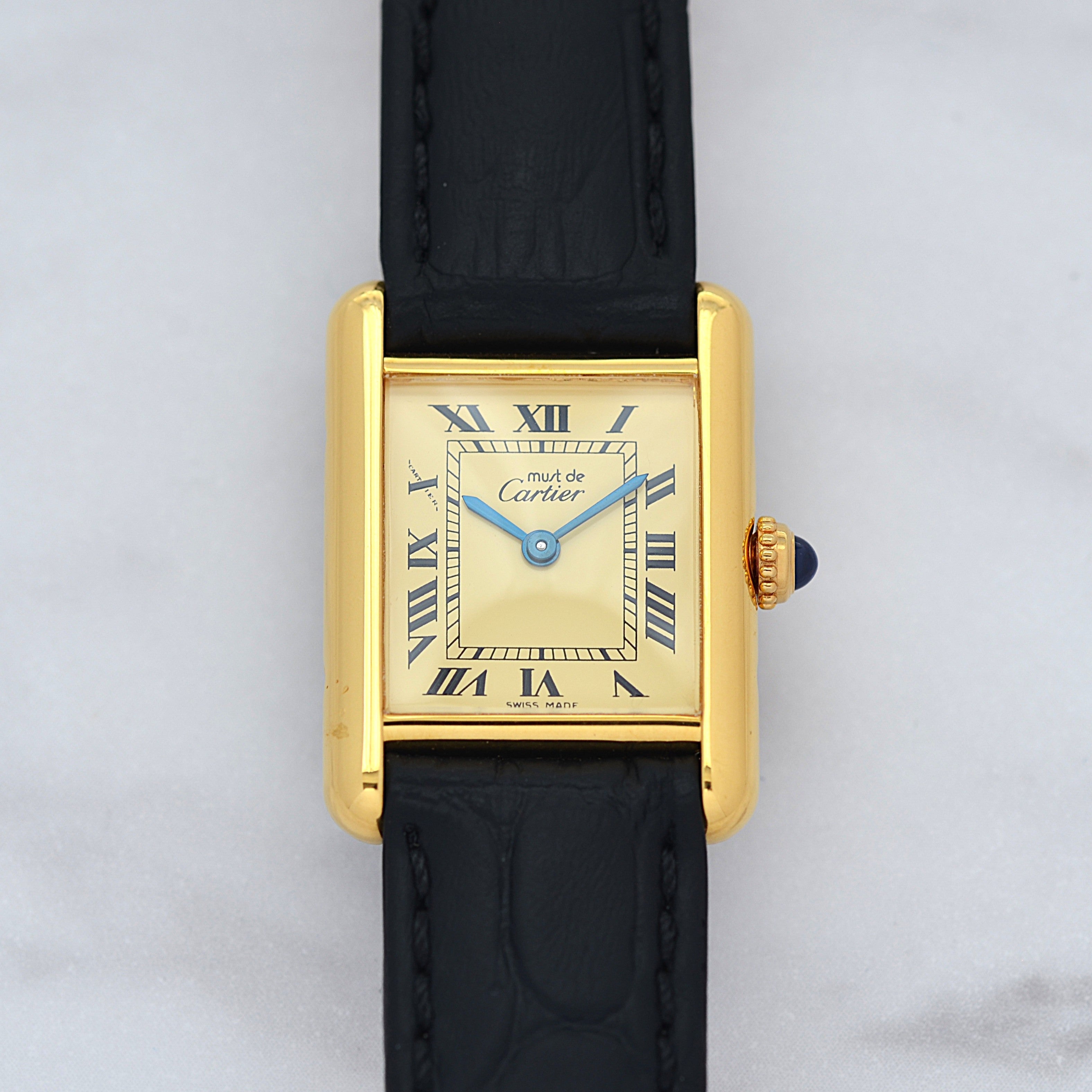 【Cartier】カルティエ マストタンクSM アイボリーローマ SWISS MADE 表記 純正尾錠付き