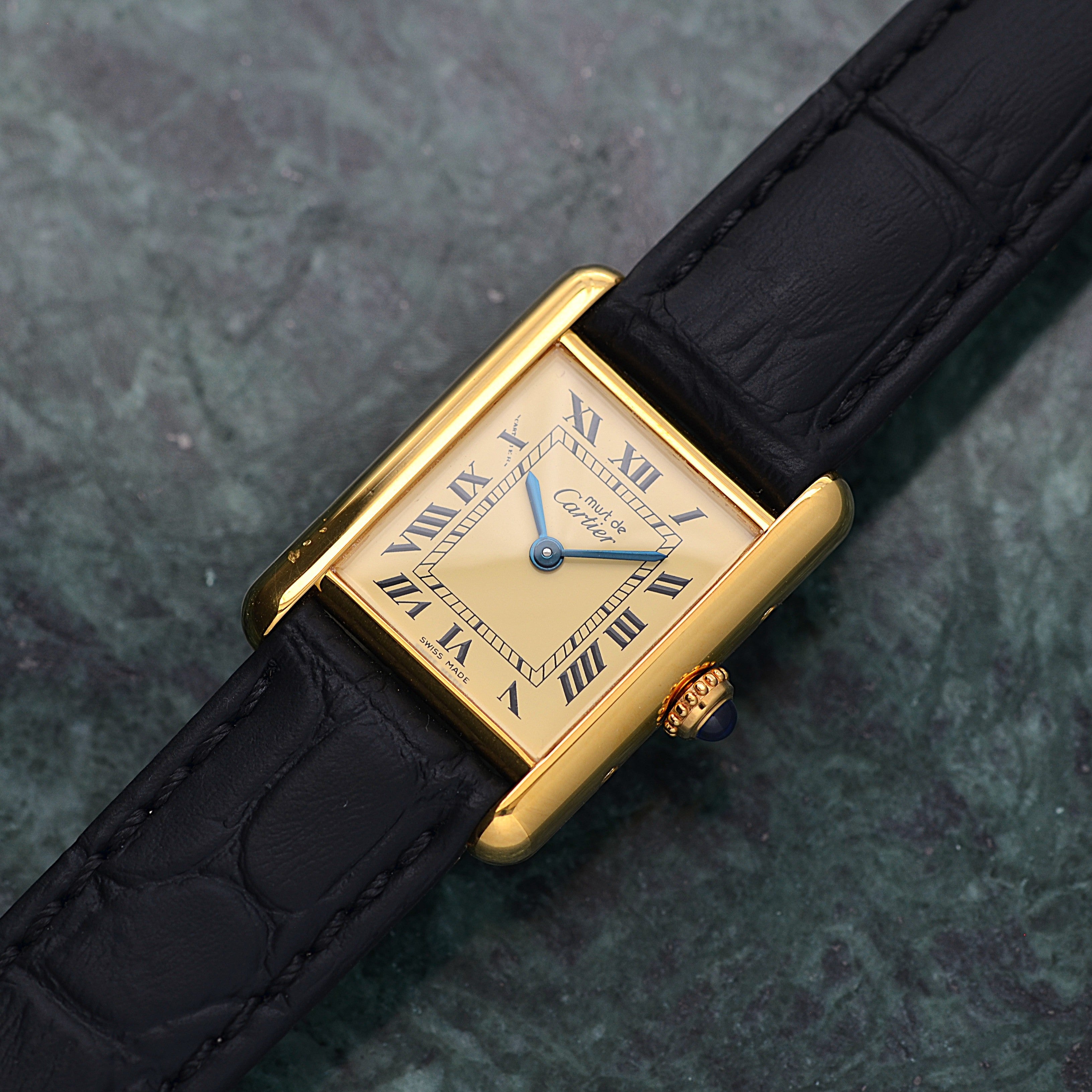 【Cartier】カルティエ マストタンクSM アイボリーローマ SWISS MADE 表記 純正尾錠付き