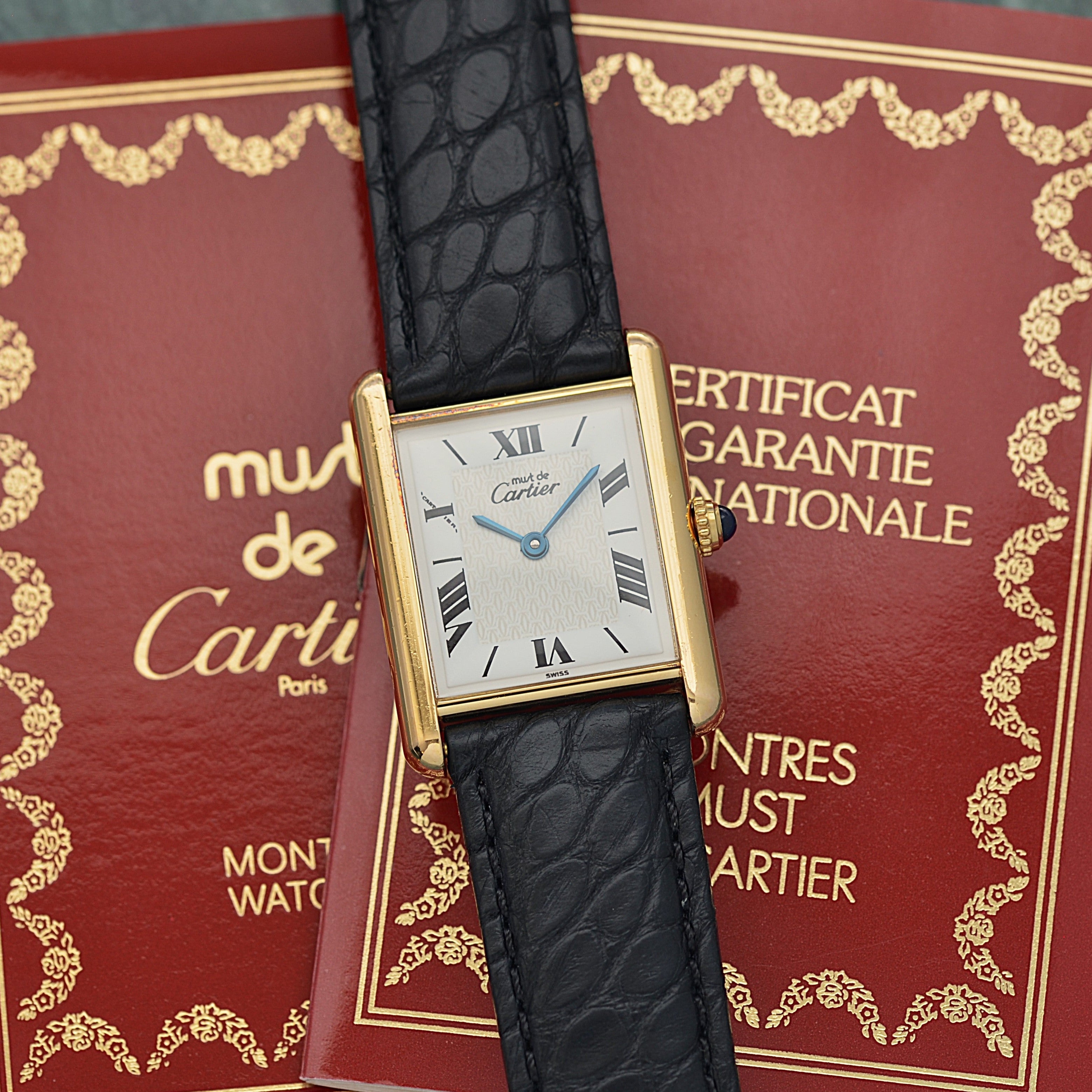 【Cartier】カルティエ マストタンク LM飛びローマ 純正Dバックル付き 付属品完備