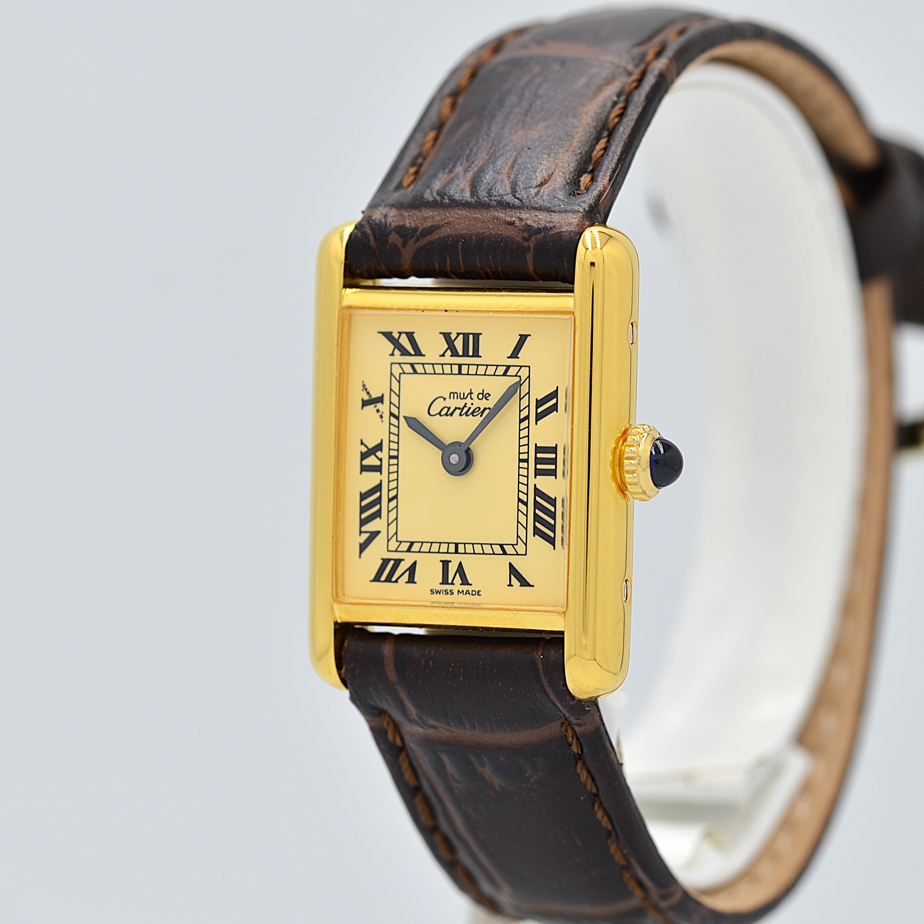 【Cartier】カルティエ マストタンクSM 手巻きアイボリーローマ 永久保証書付き