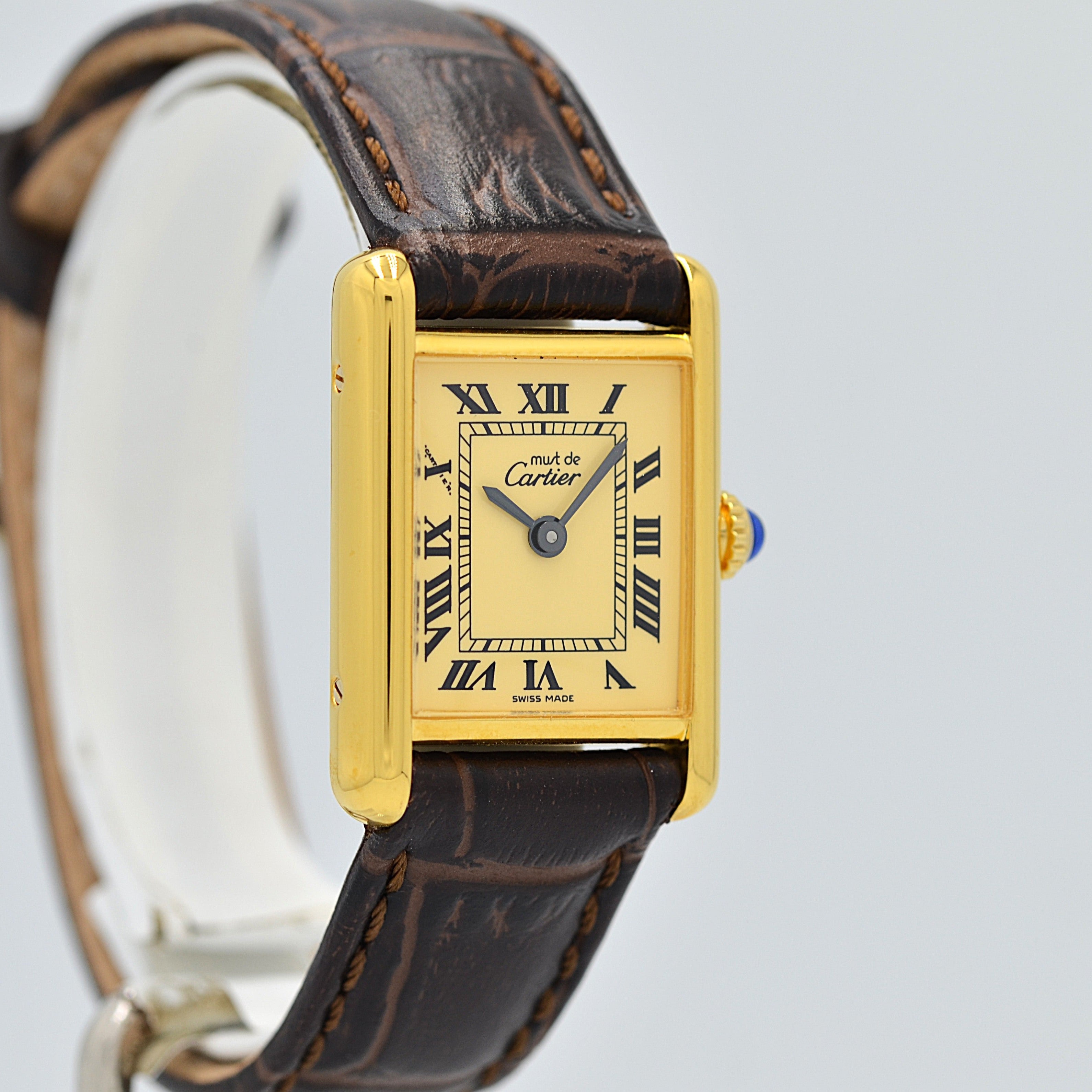 【Cartier】カルティエ マストタンクSM 手巻きアイボリーローマ 永久保証書付き