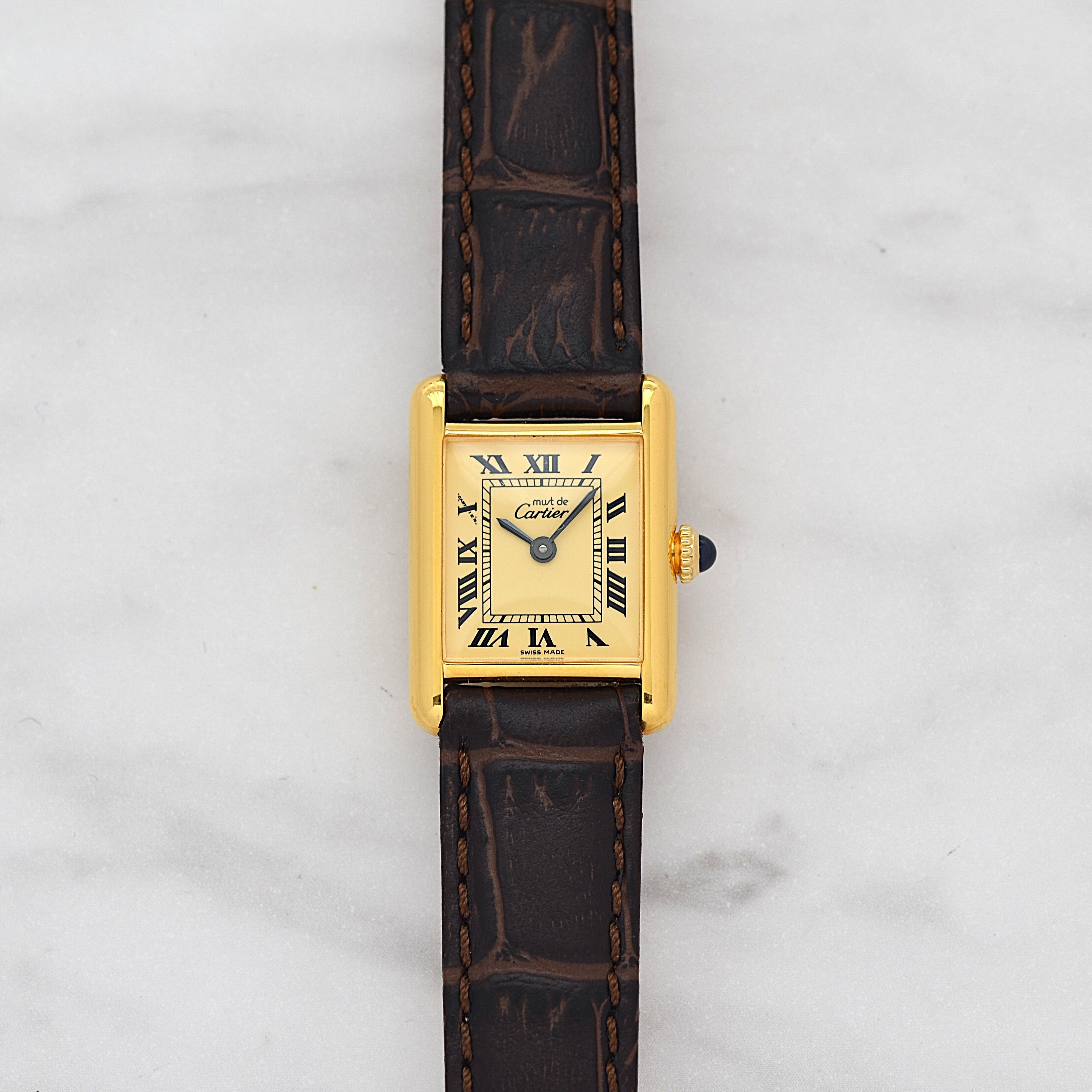 【Cartier】カルティエ マストタンクSM 手巻きアイボリーローマ 永久保証書付き