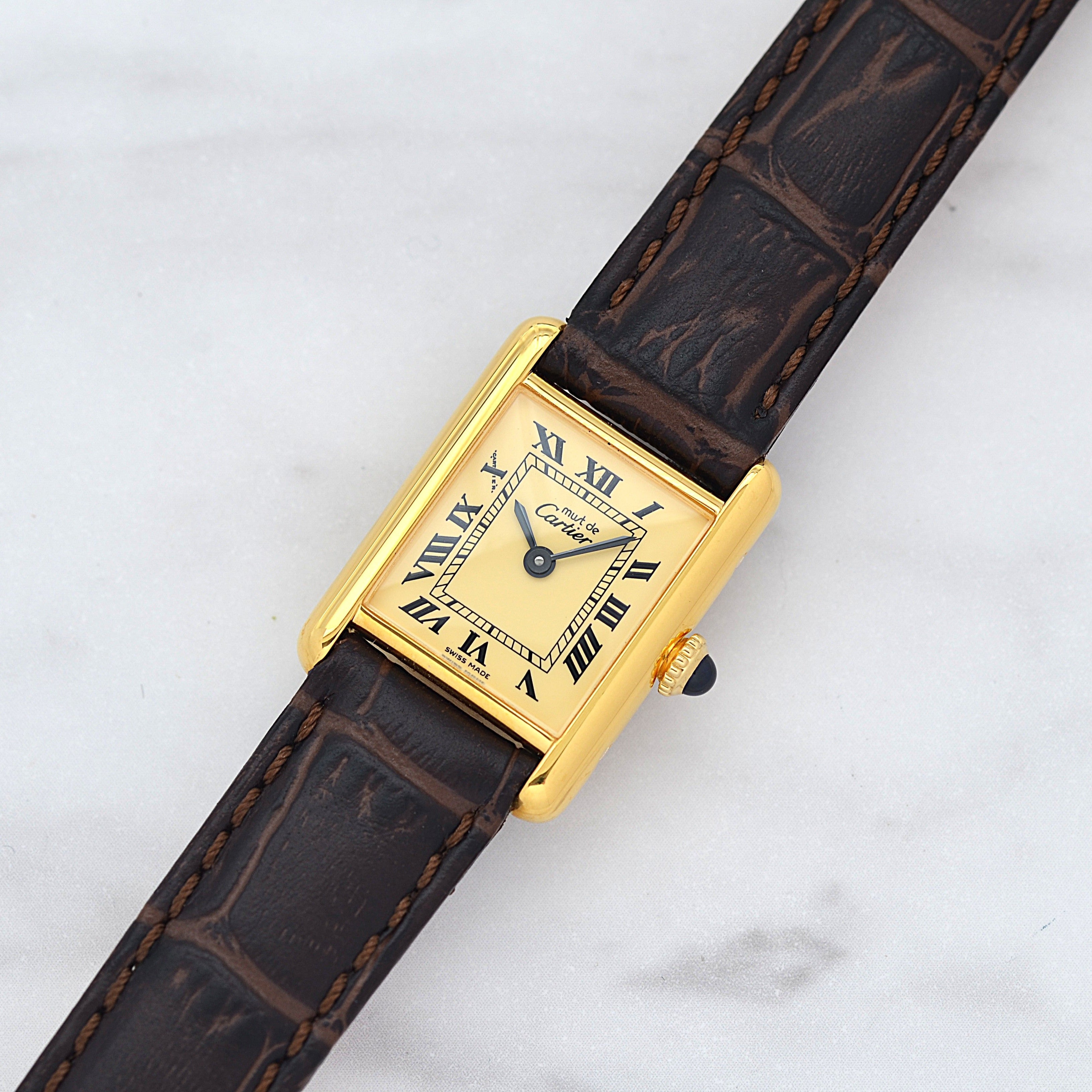 【Cartier】カルティエ マストタンクSM 手巻きアイボリーローマ 永久保証書付き